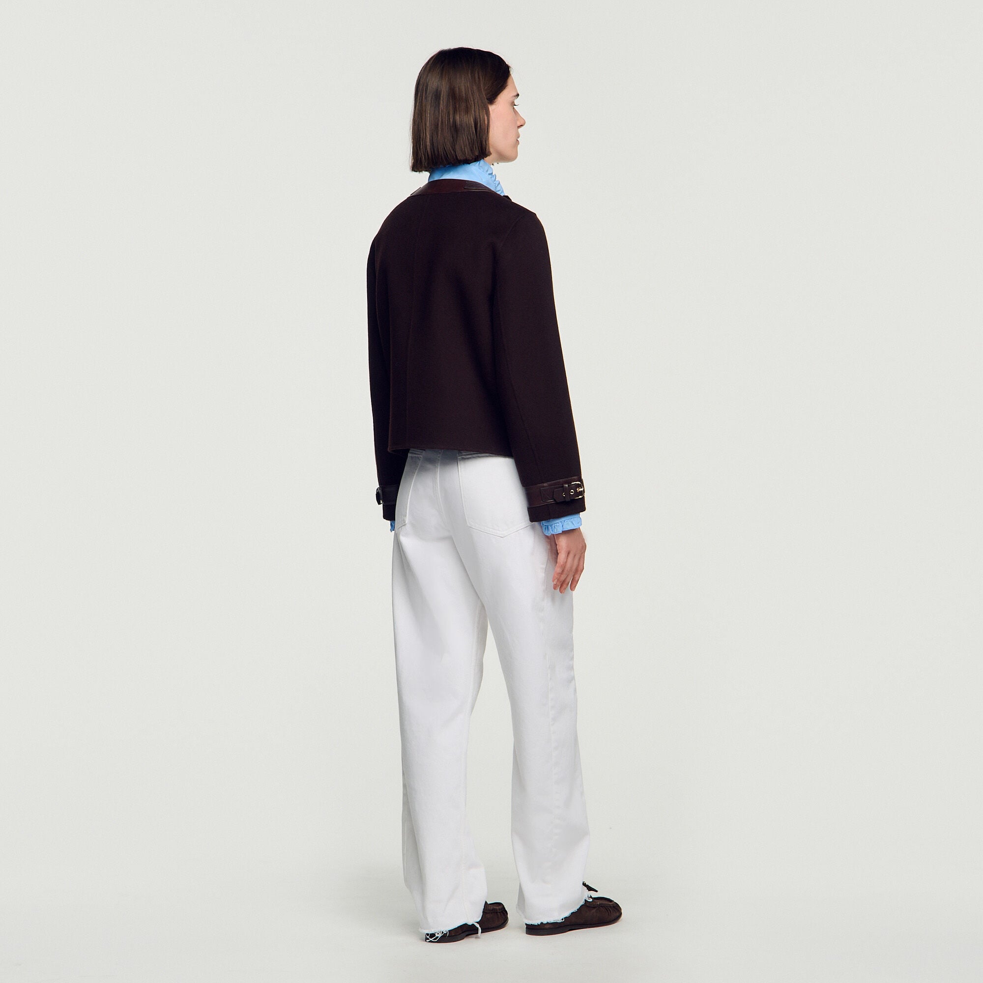 Kurzer Mantel mit Lederdetails - Damen | Sandro