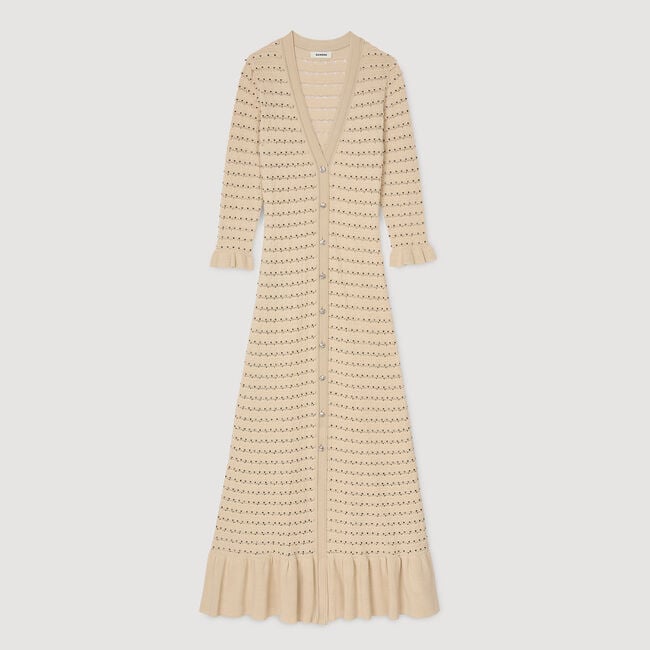 Langes Strickkleid mit Strassbesatz