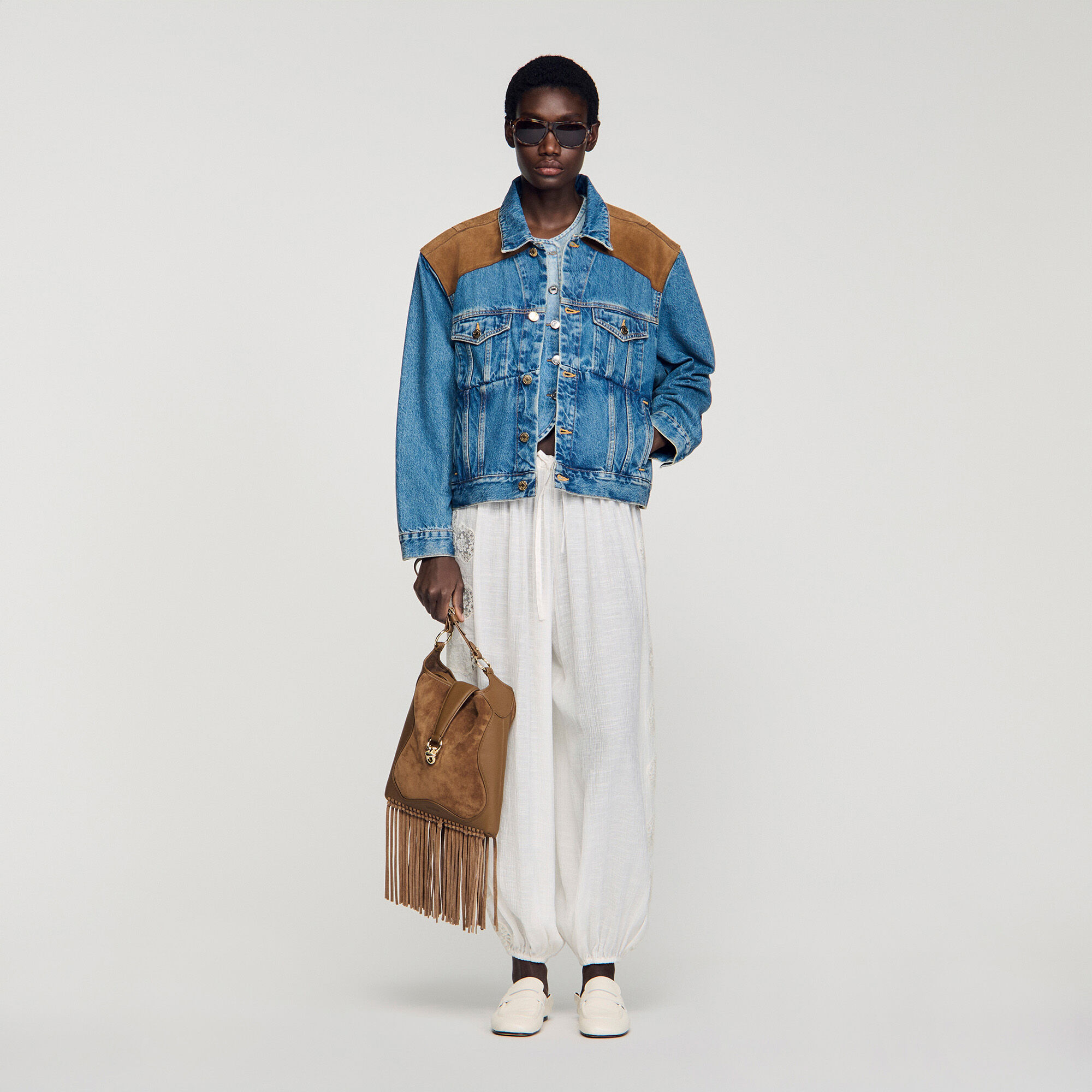 Blouson aus Denim und Veloursleder