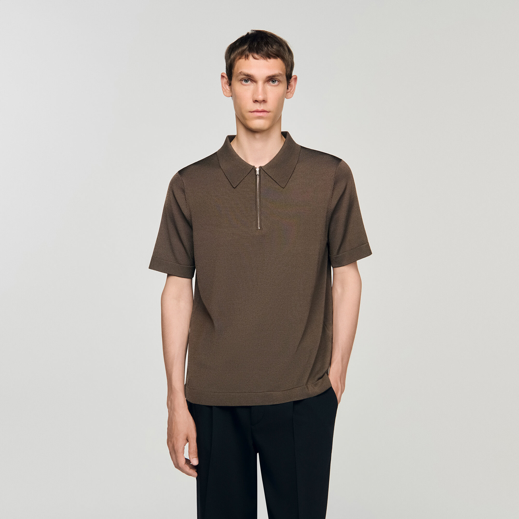 Poloshirt aus Strick mit Reißverschluss