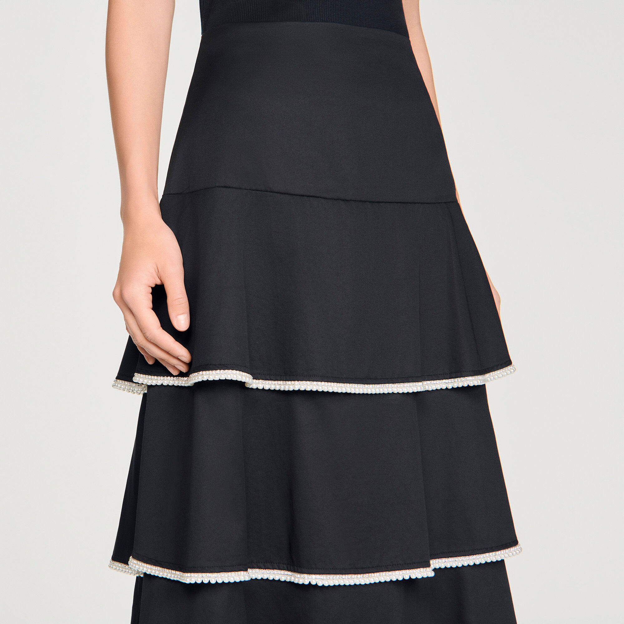 Langer Rock mit R&uuml;schen und Strass