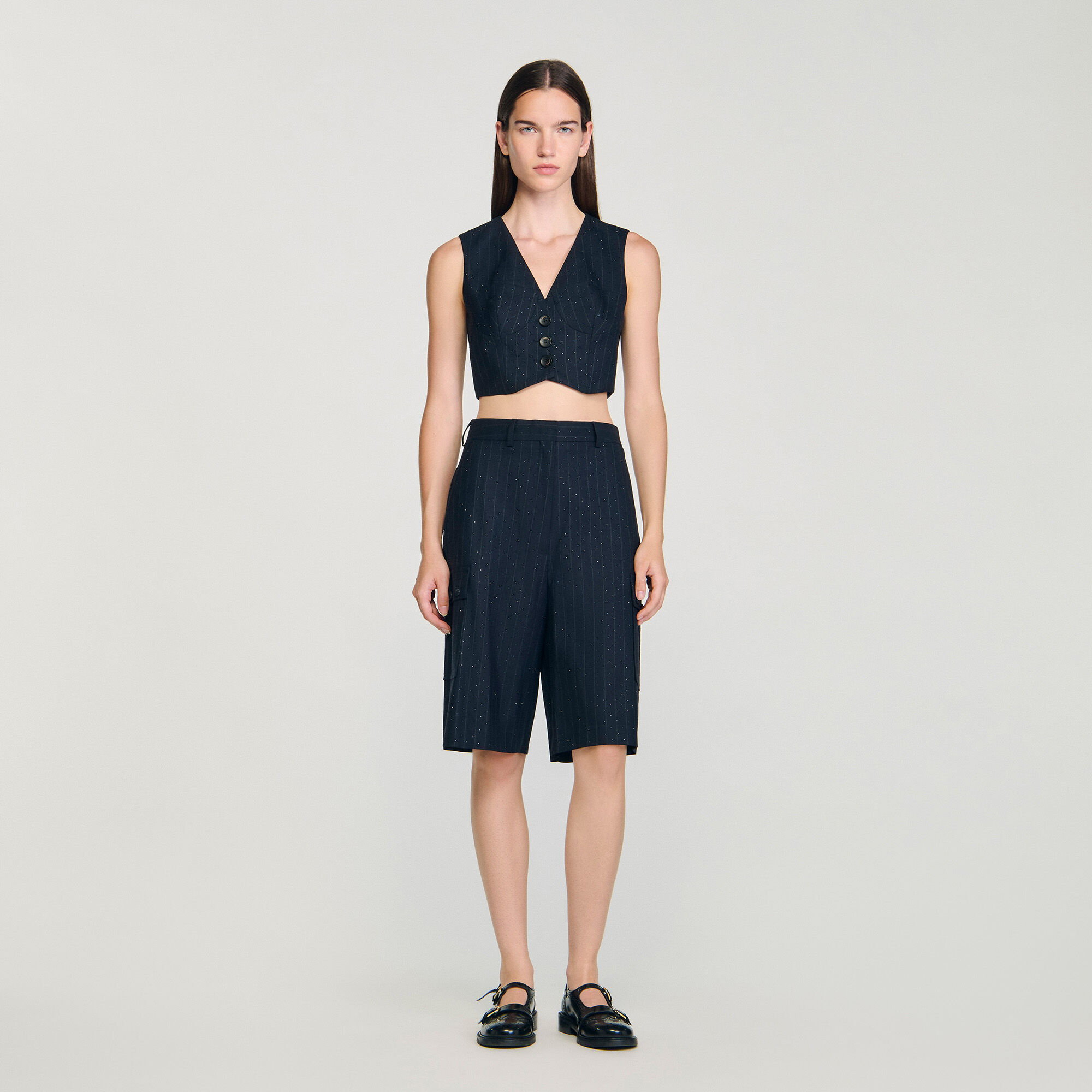 Gestreifte Bermudashorts mit Strass