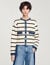Streifen-Cardigan mit Denim-Details
