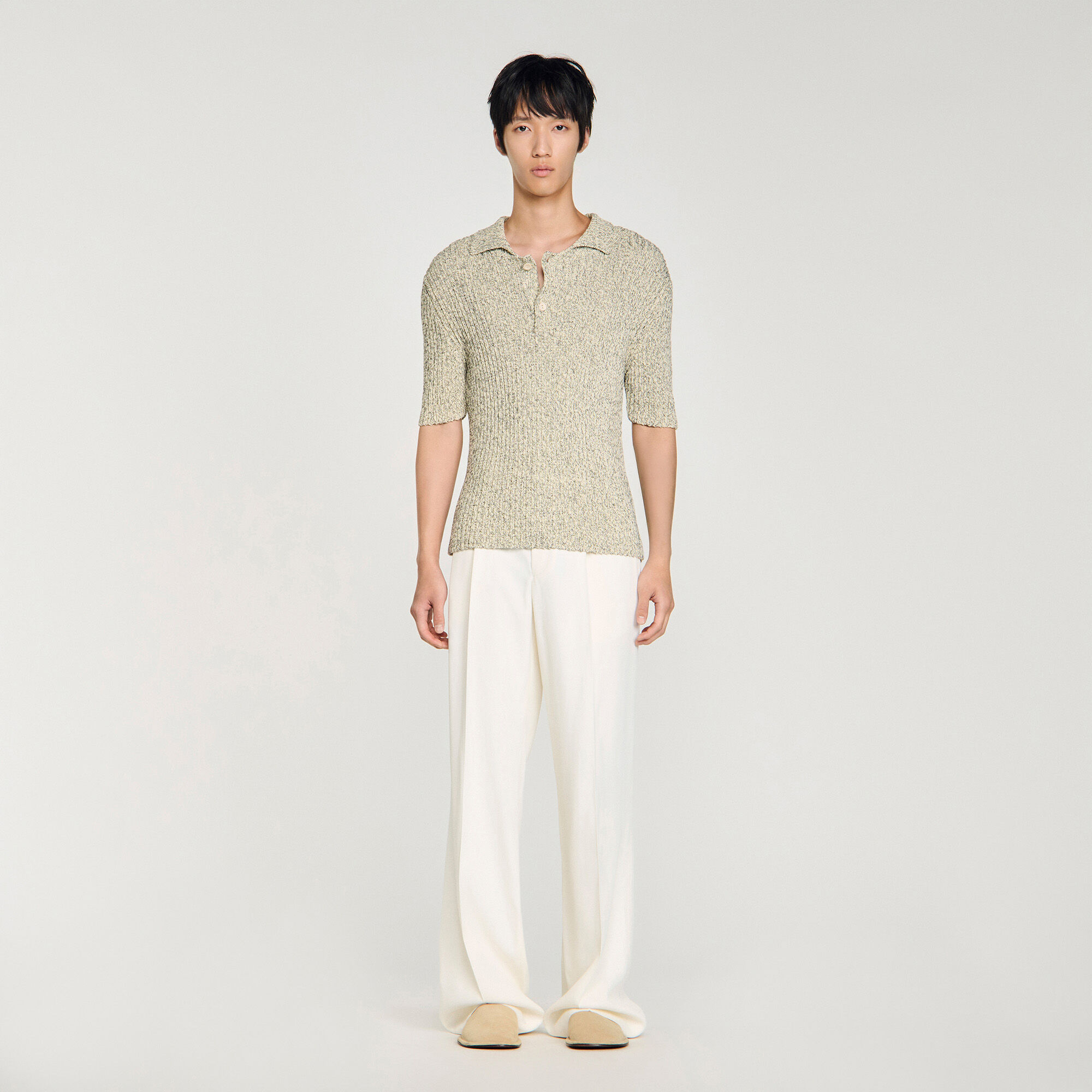 Polo aus meliertem Baumwollstrick