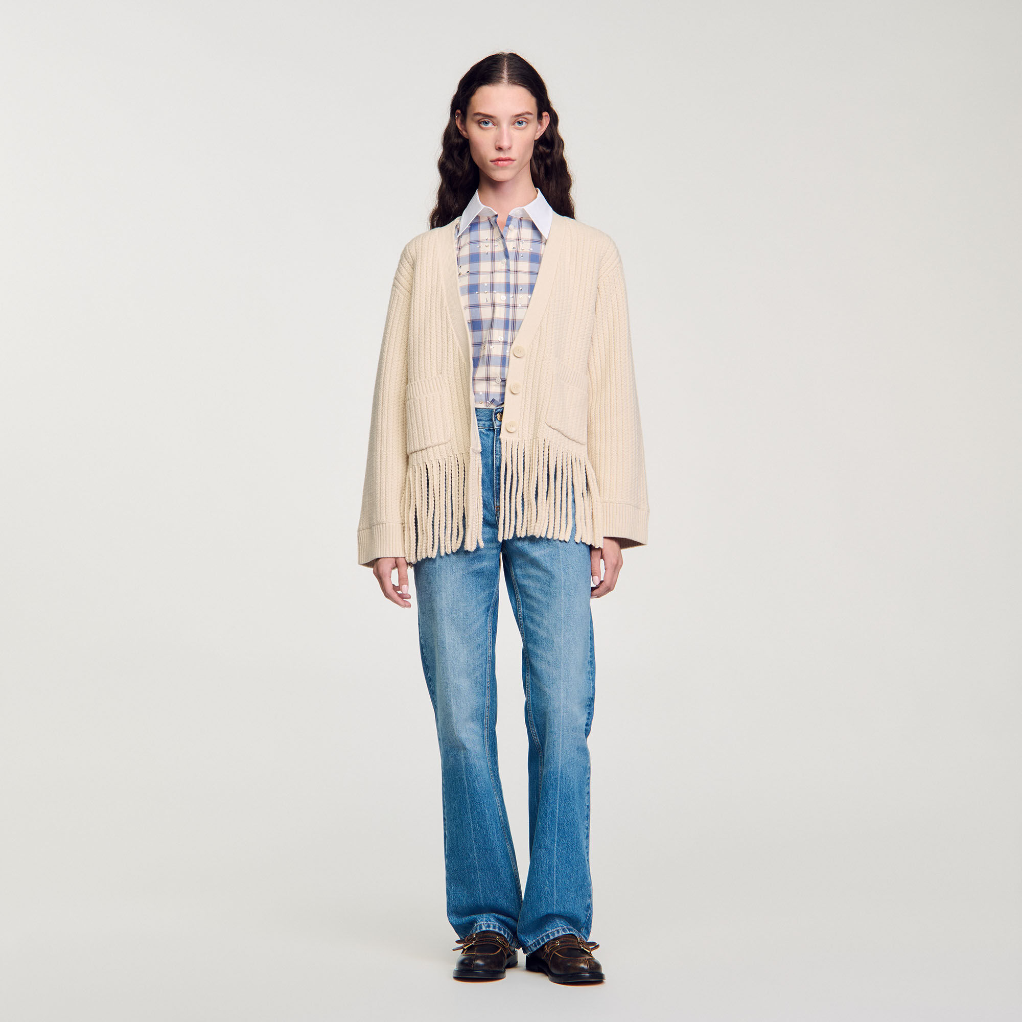 Strickcardigan mit Fransen beige fur Damen Sandro Paris