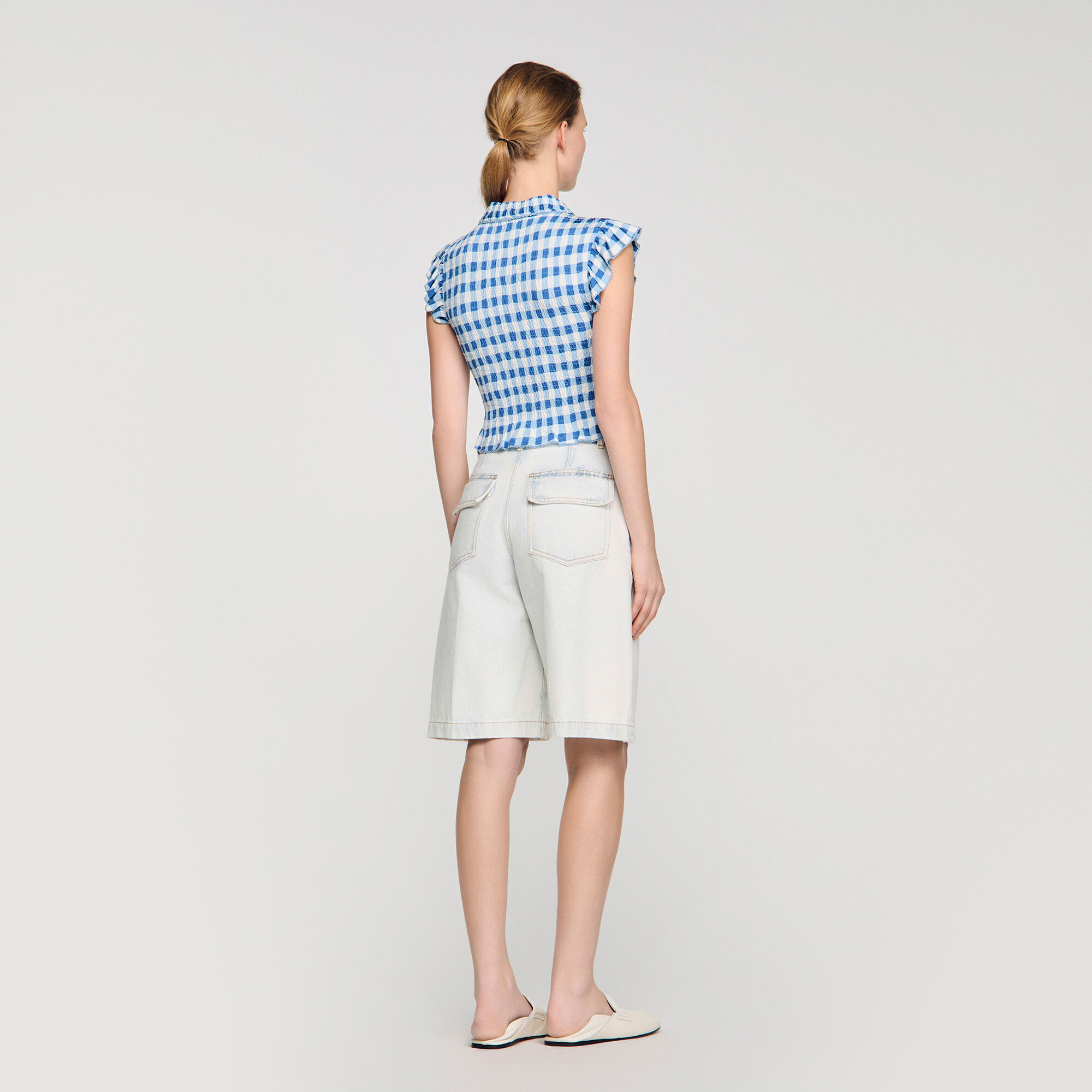 Gesmoktes T-Shirt mit Vichy-Muster