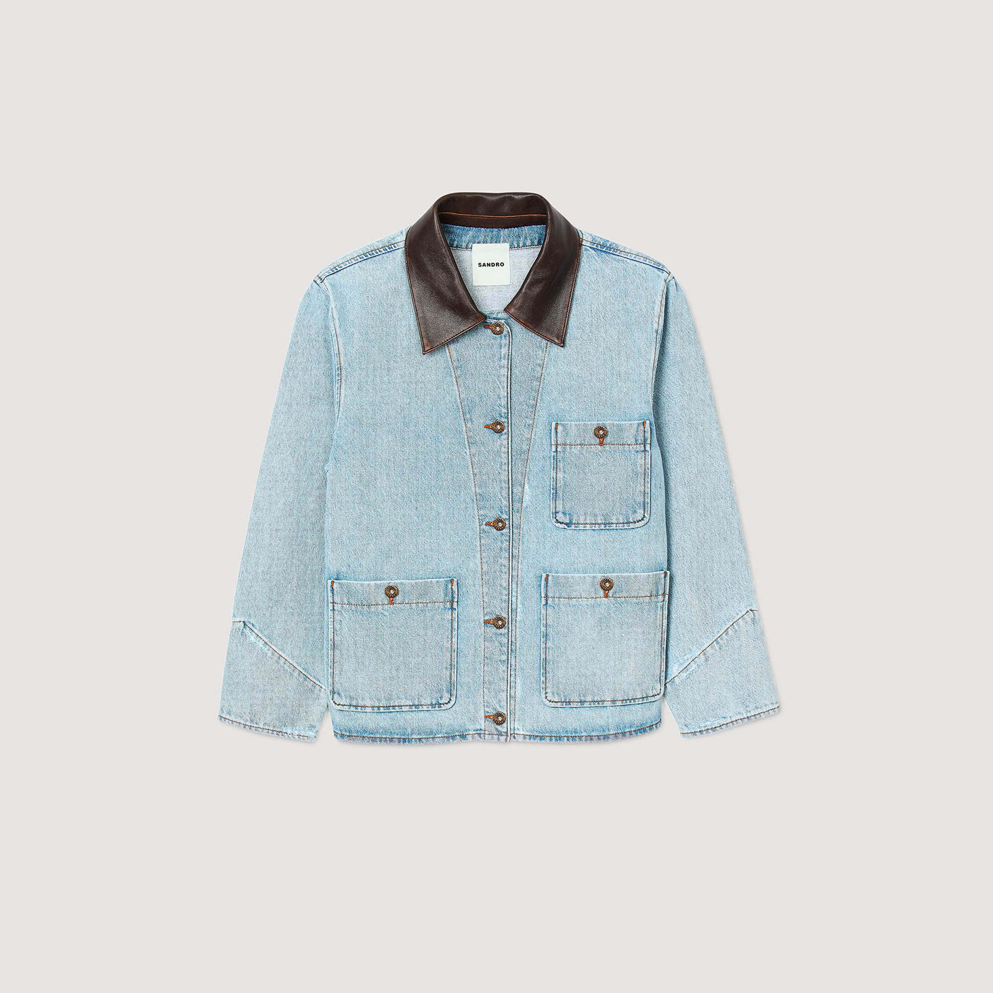 Blouson aus Denim mit Lederkragen