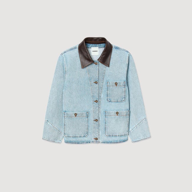 Blouson aus Denim mit Lederkragen