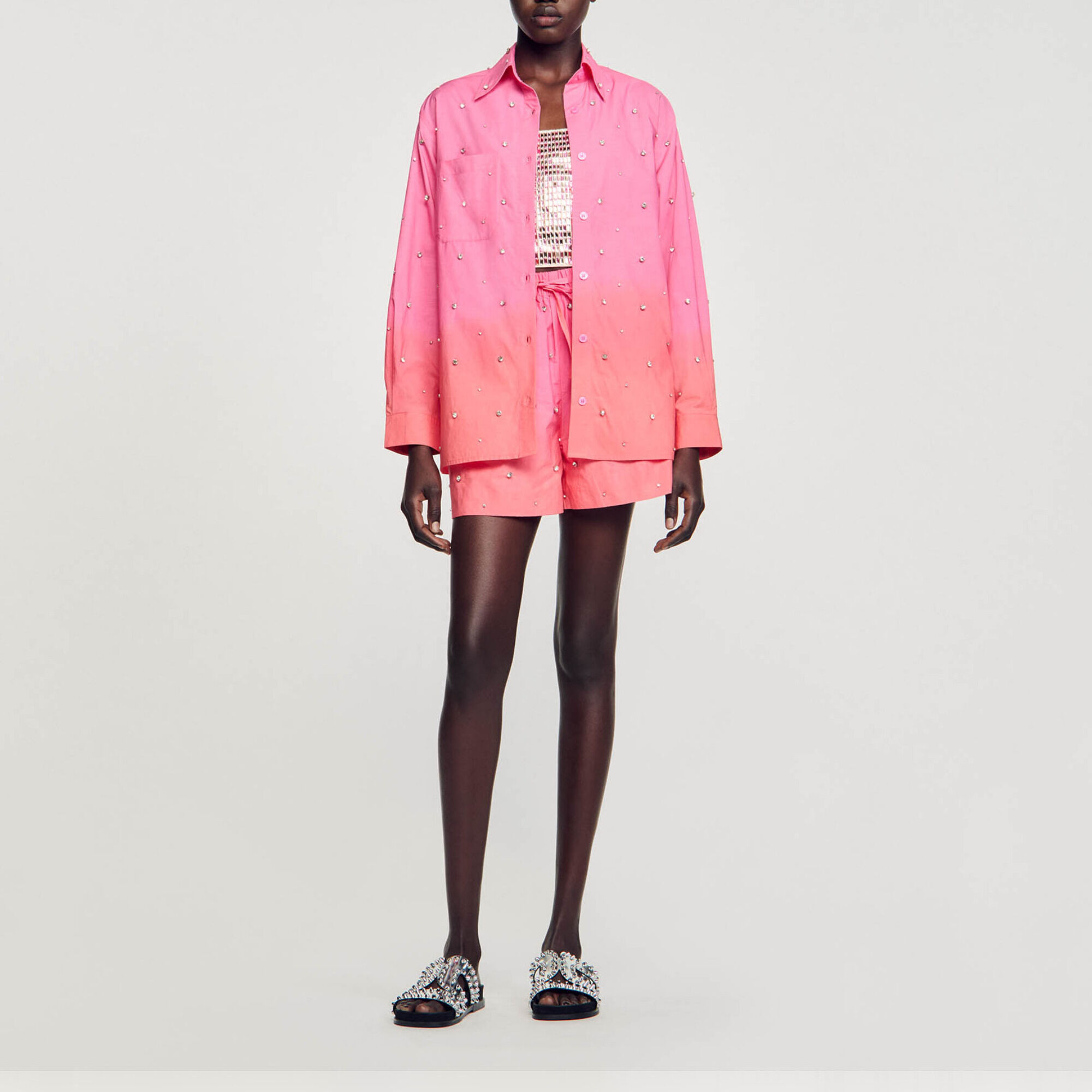 Dip-Dye-Hemdbluse mit Strassbesatz