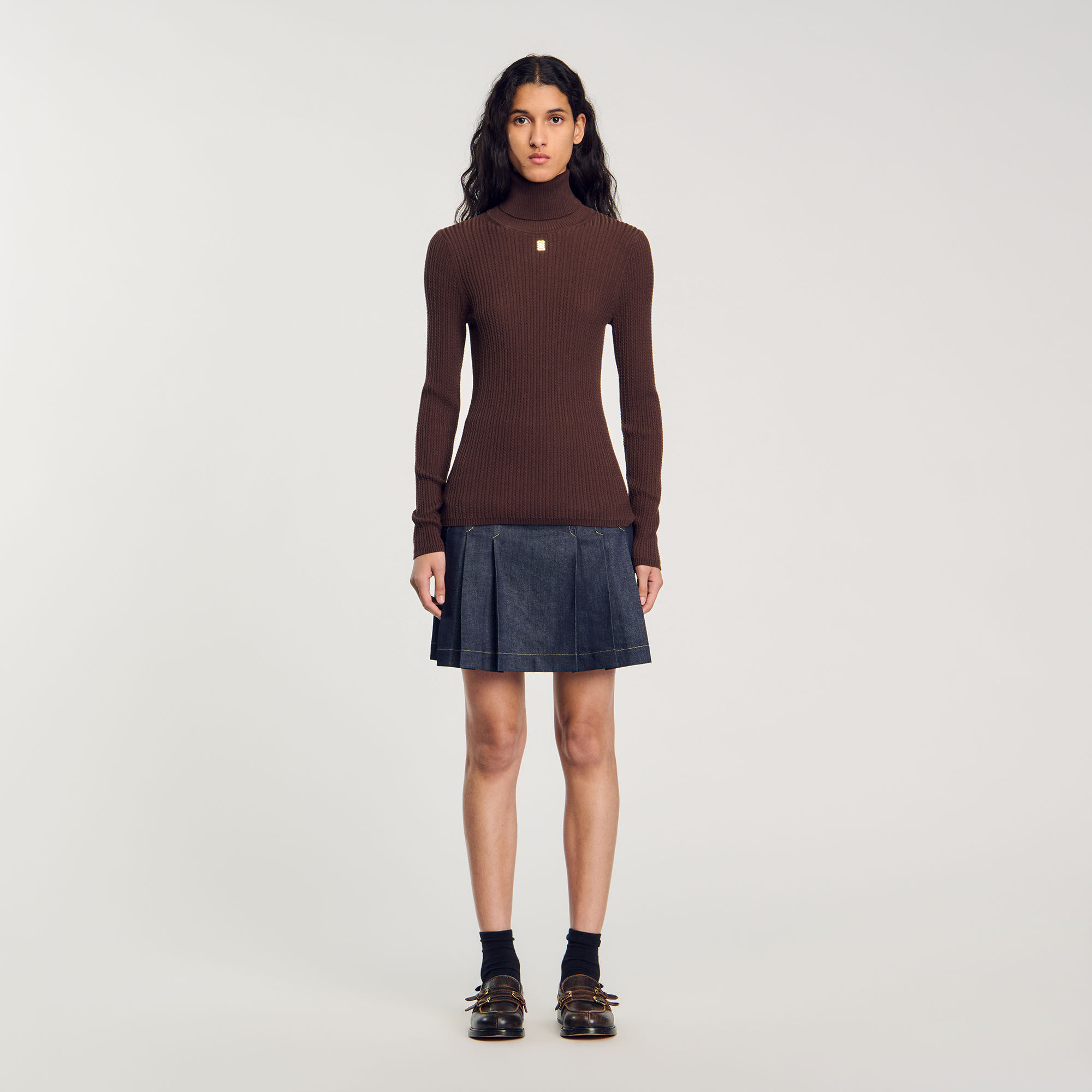 Rollkragenpullover braun fur Damen Sandro Paris