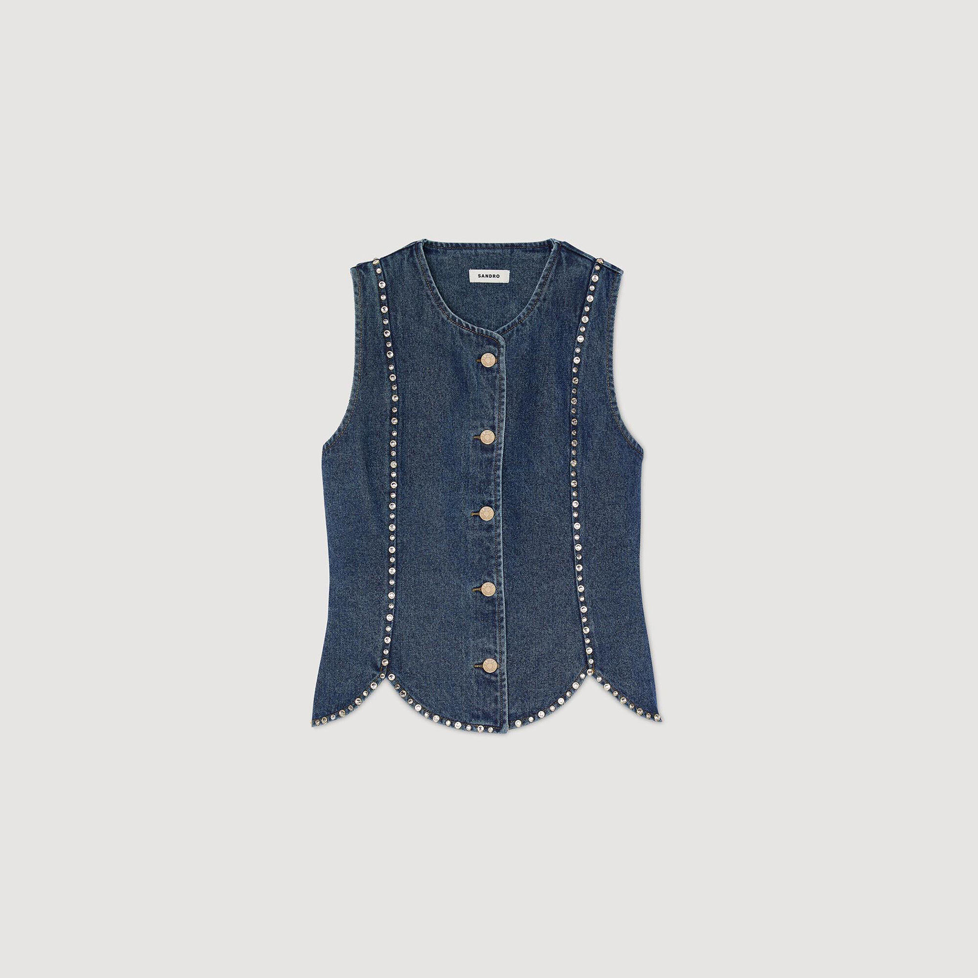 Top aus Denim mit Strass