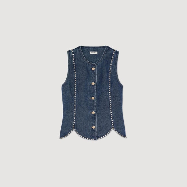 Top aus Denim mit Strass
