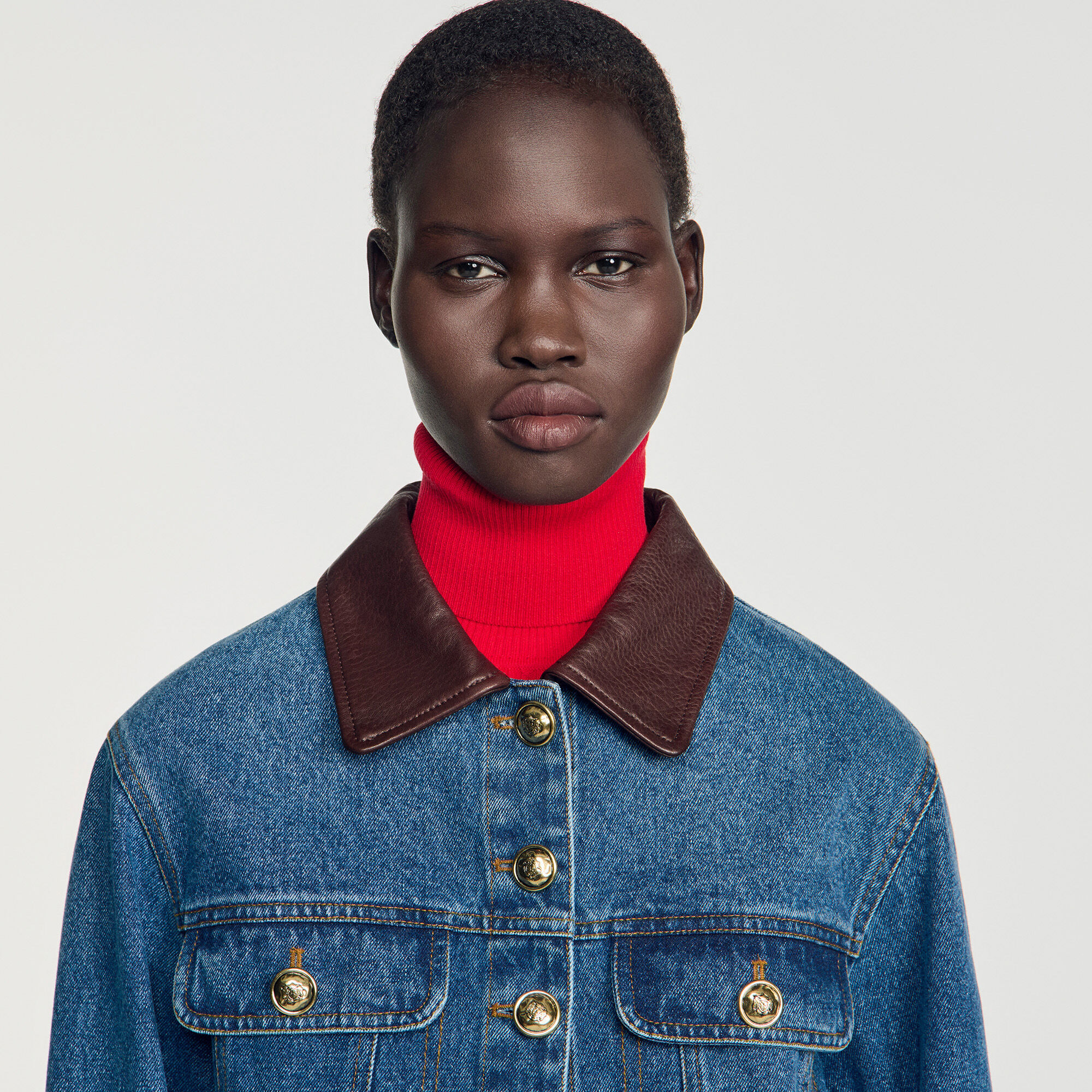 Blouson aus Denim mit Lederkragen