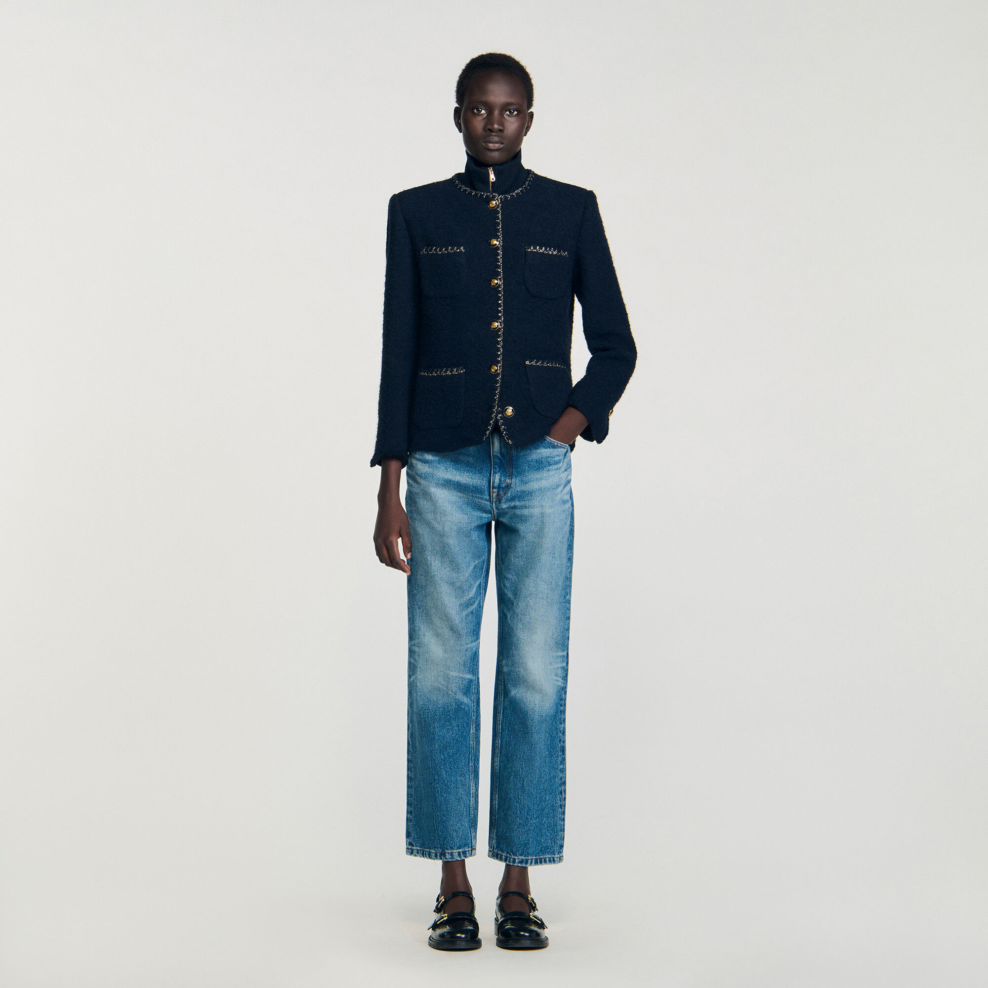 Tweed-Jacke mit Zierborten