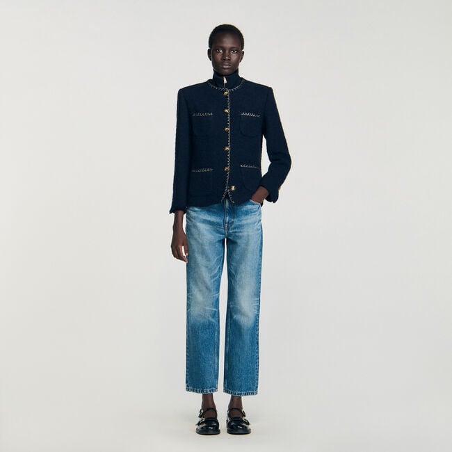 Tweed-Jacke mit Zierborten