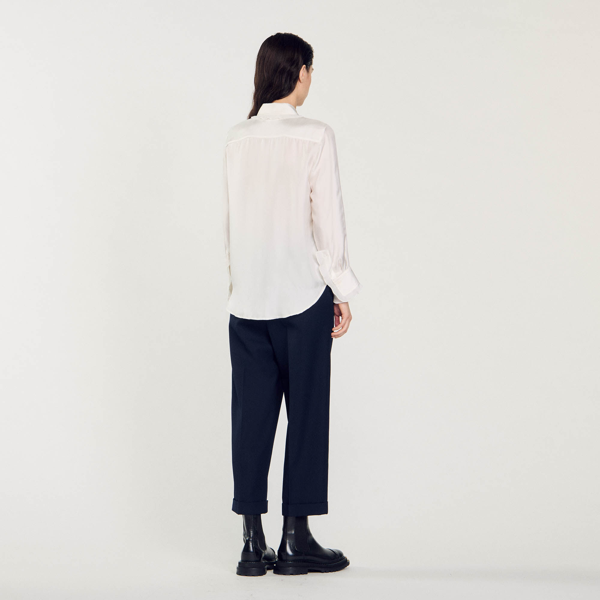 Seidenbluse mit plissiertem Kragen
