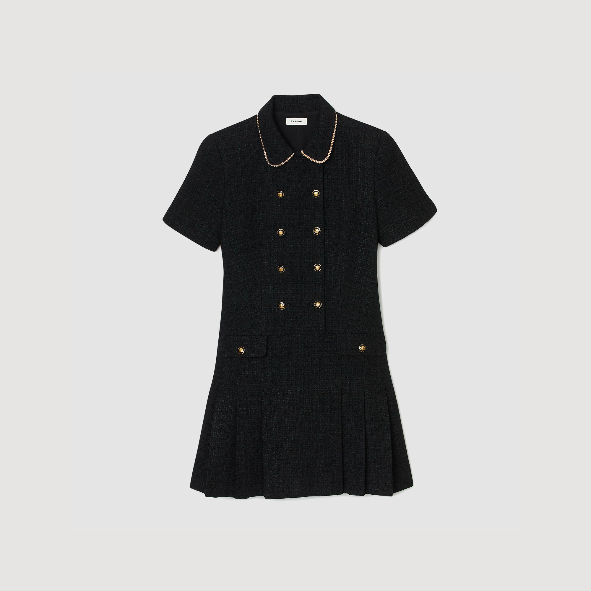 Kurzes Tweedkleid mit Zierknöpfen