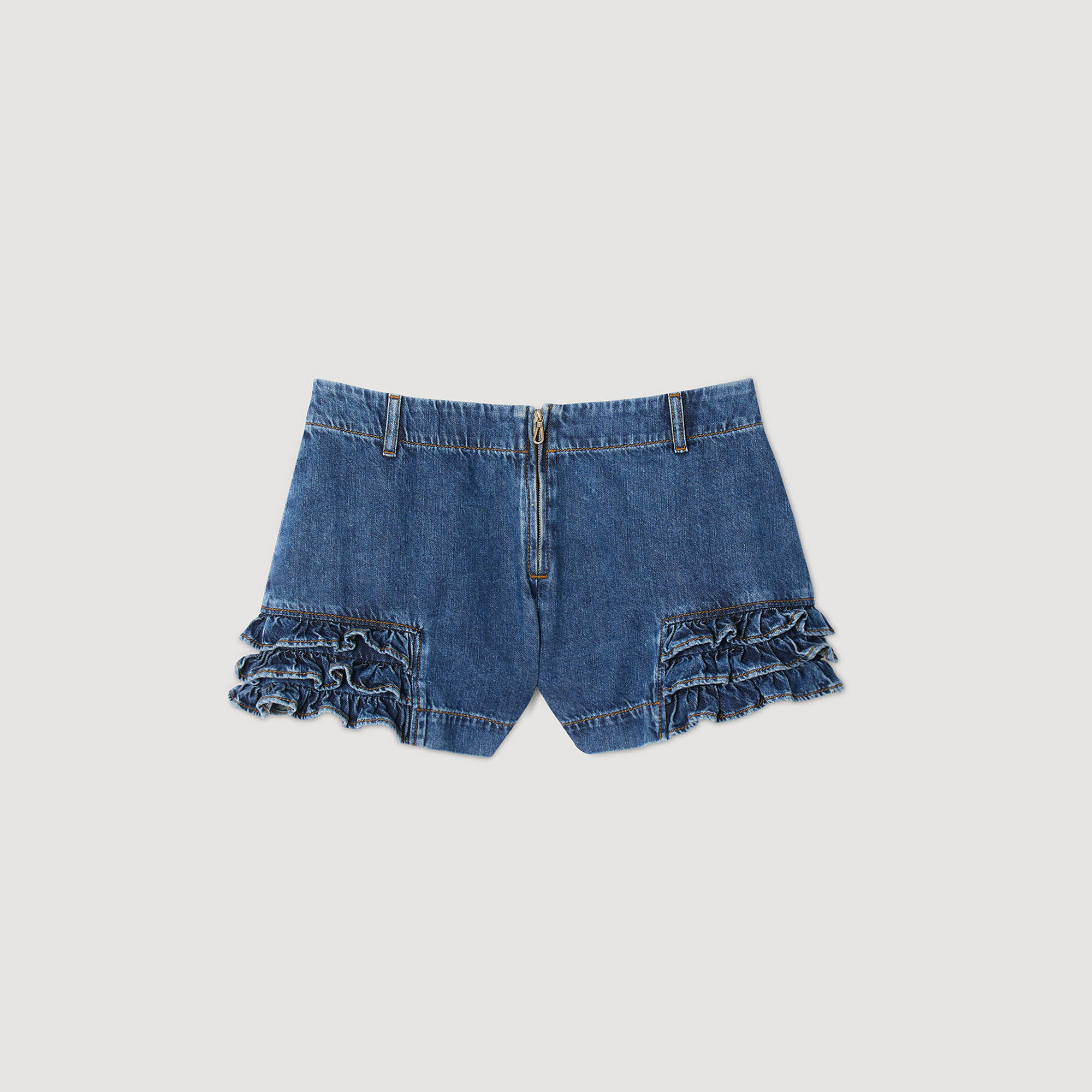 Shorts aus Denim mit Volants