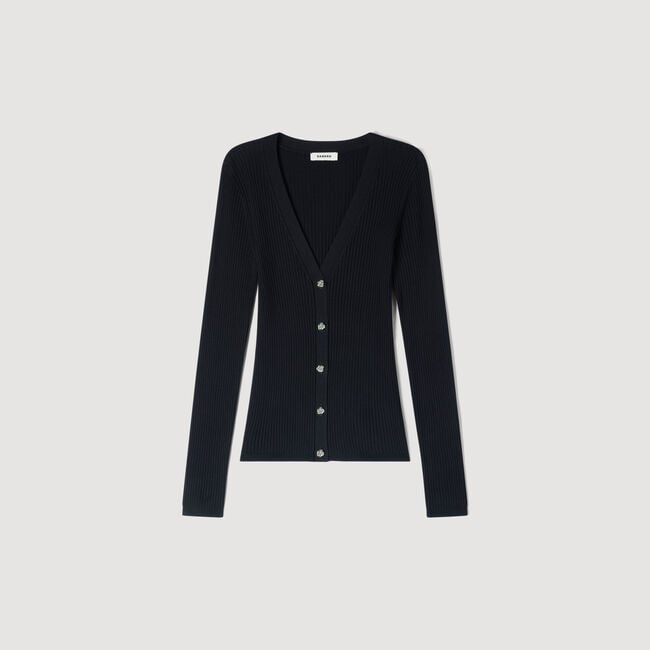 Rippstrick-Cardigan mit Zierknöpfen