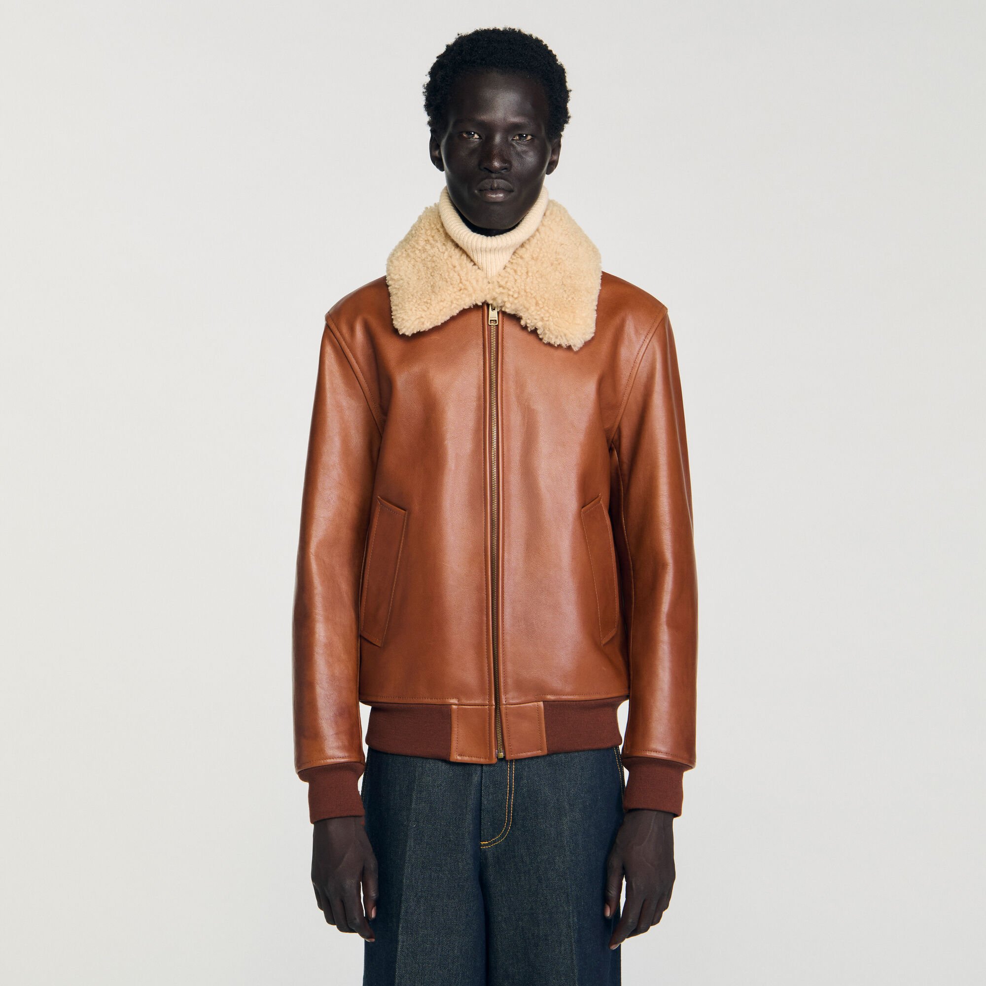 Lederjacke mit Fellkragen