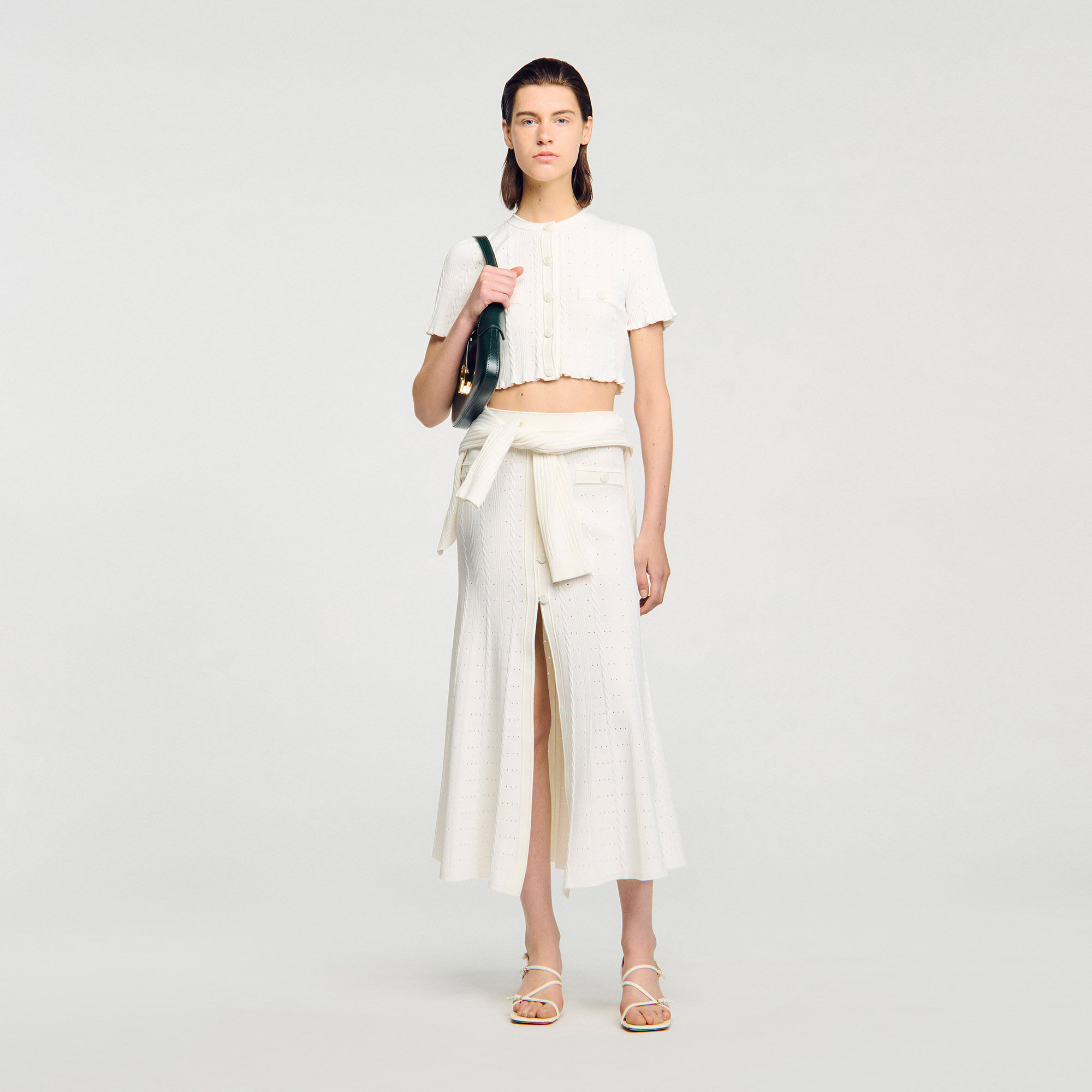 Kurzer Cardigan Pointelle-Strick