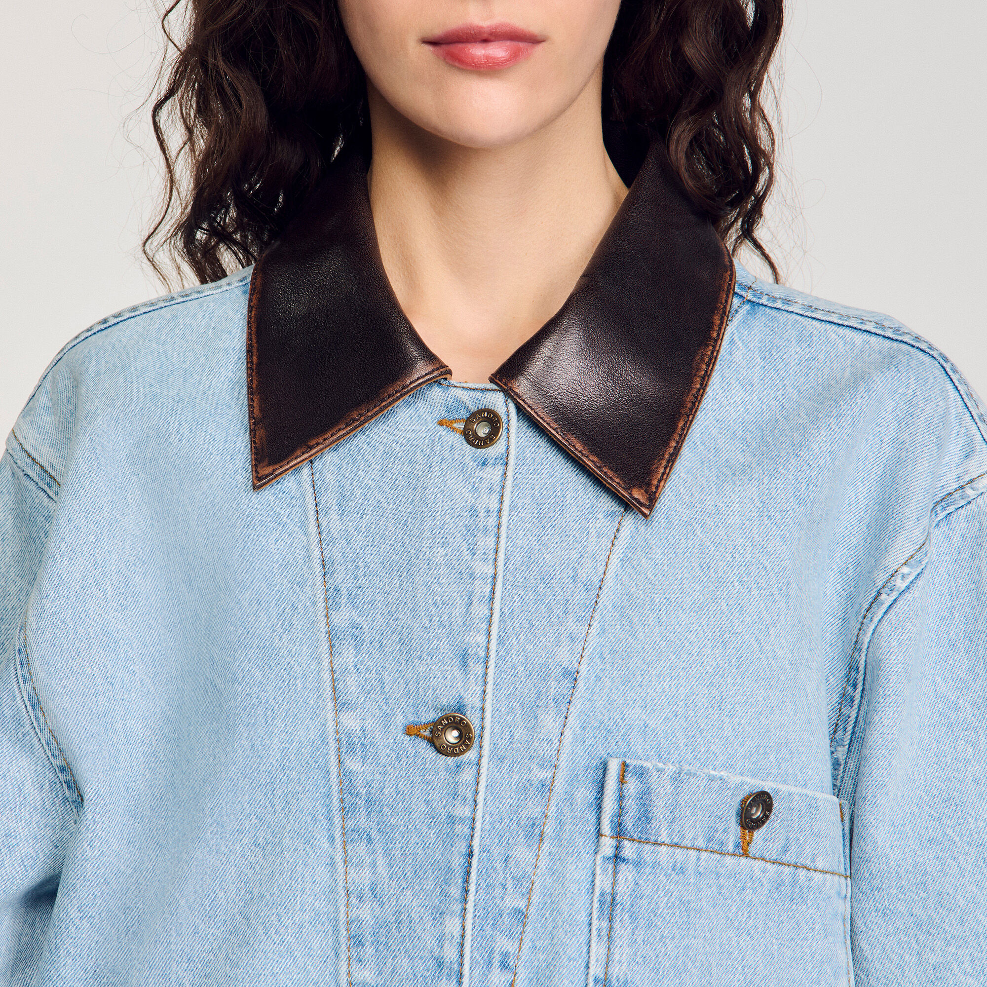 Blouson aus Denim mit Lederkragen