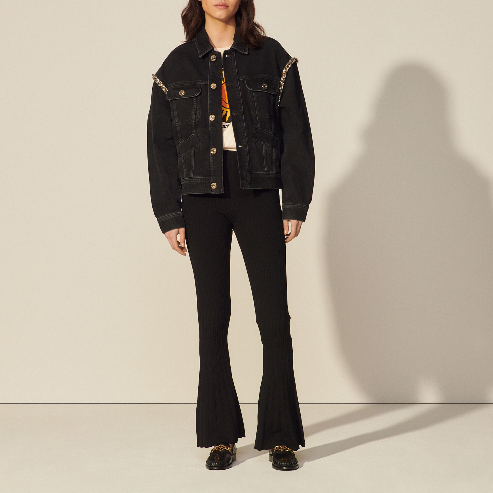 Oversize-Jeansjacke mit Strass