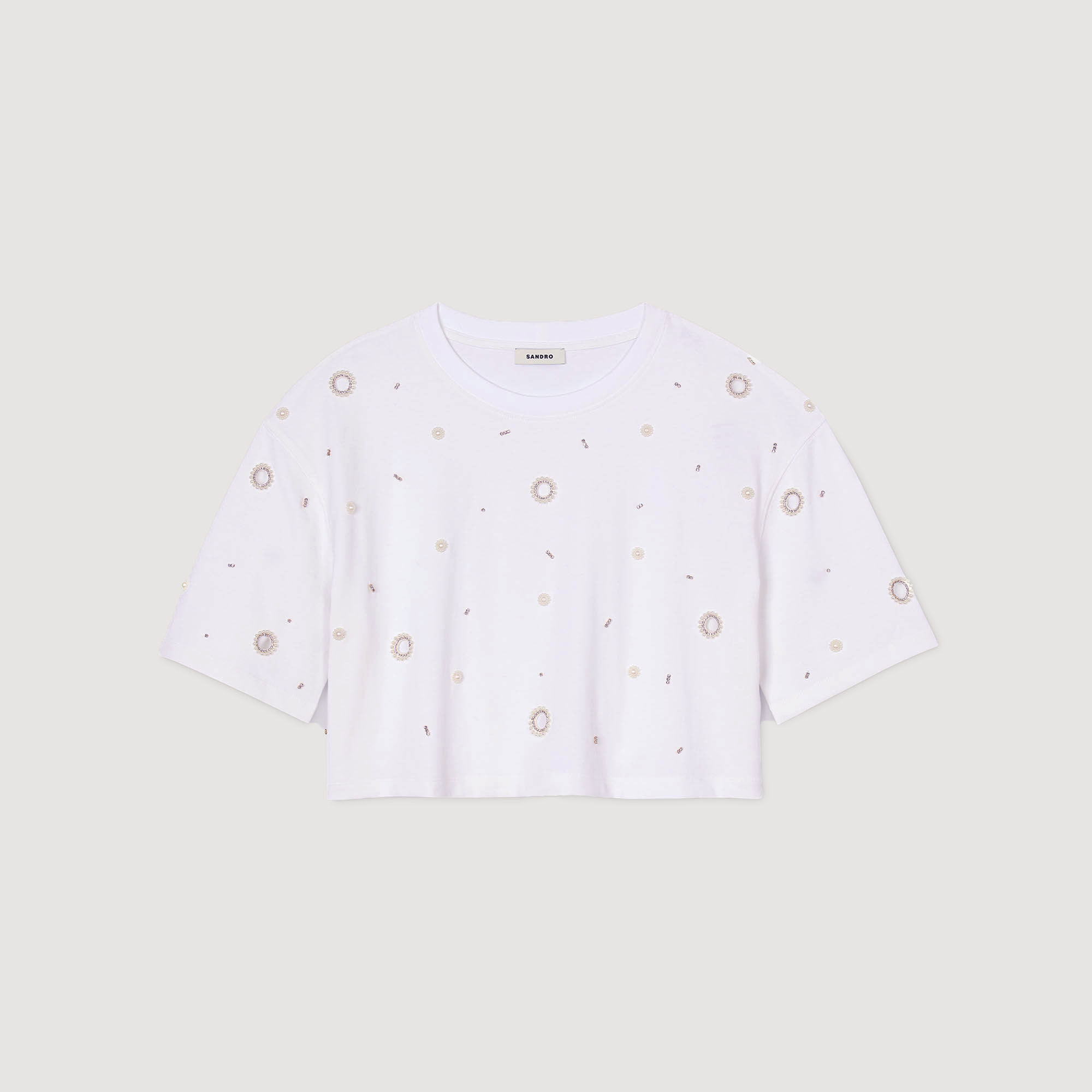 Kurzes T-Shirt mit Strassbesatz