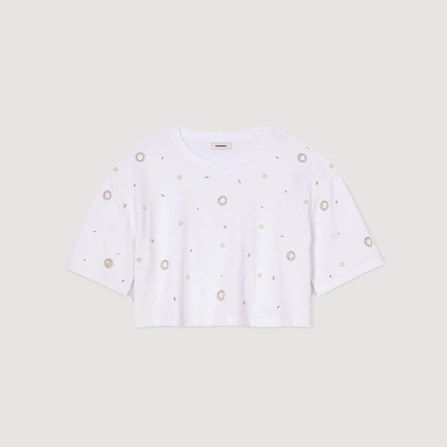 Kurzes T-Shirt mit Strassbesatz