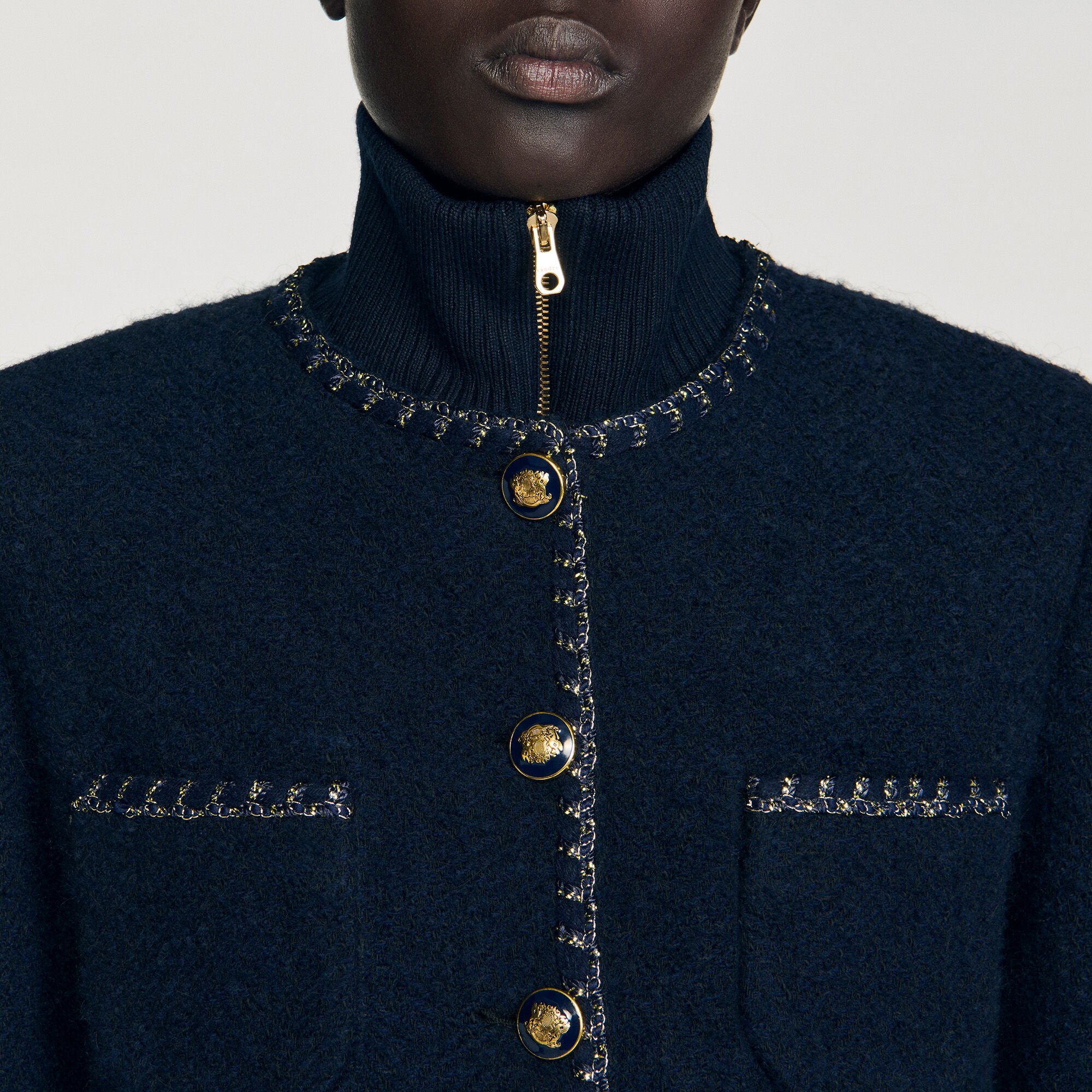 Tweed-Jacke mit Zierborten