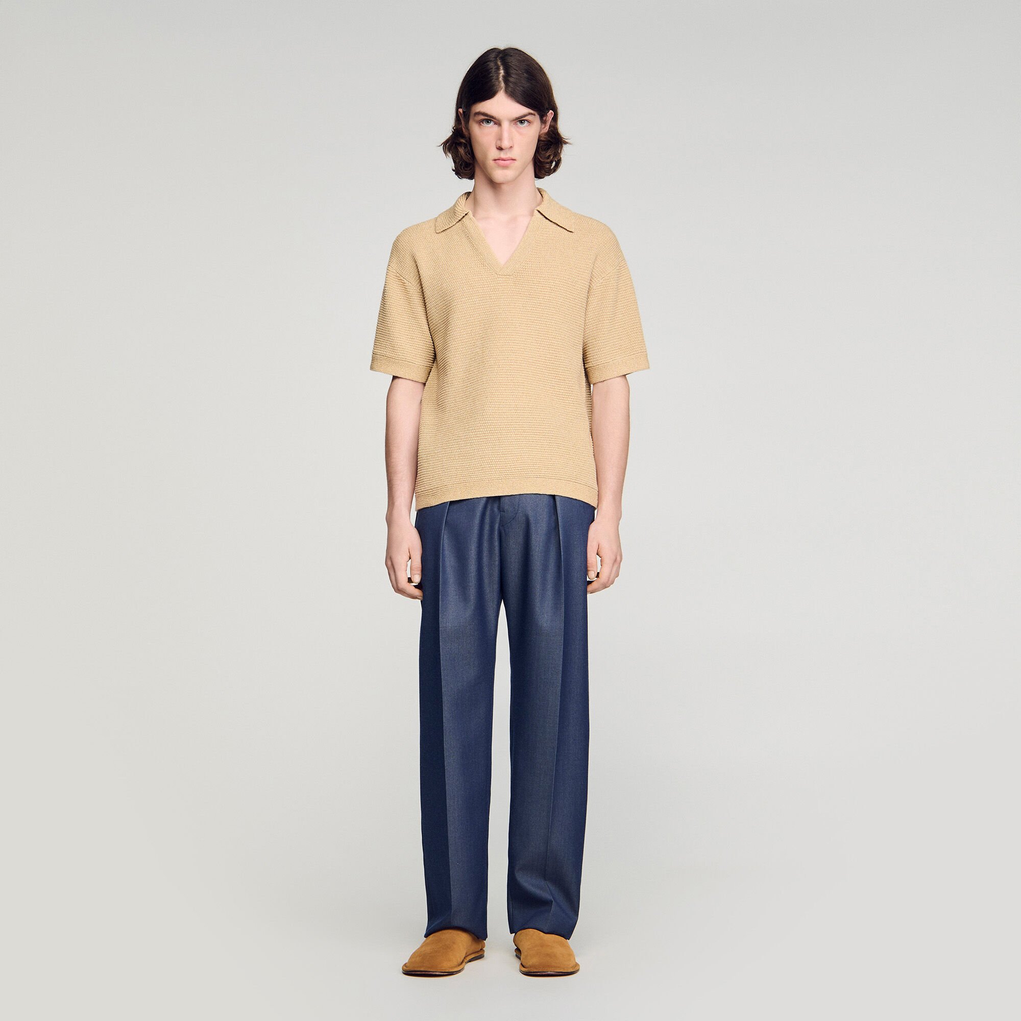 Poloshirt in Jute-Optik