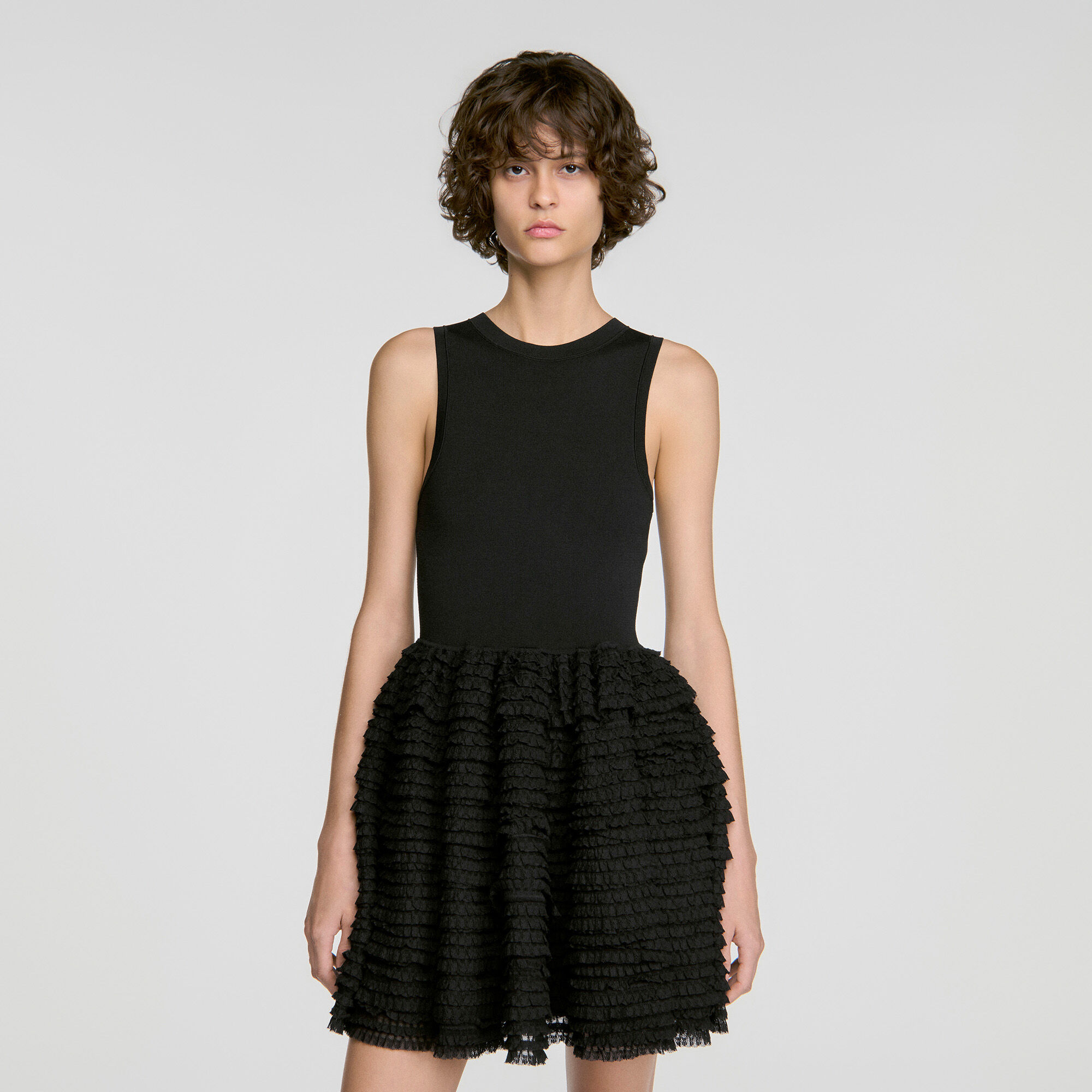 Kurzes Spitzenkleid mit Volants - Damen | Sandro