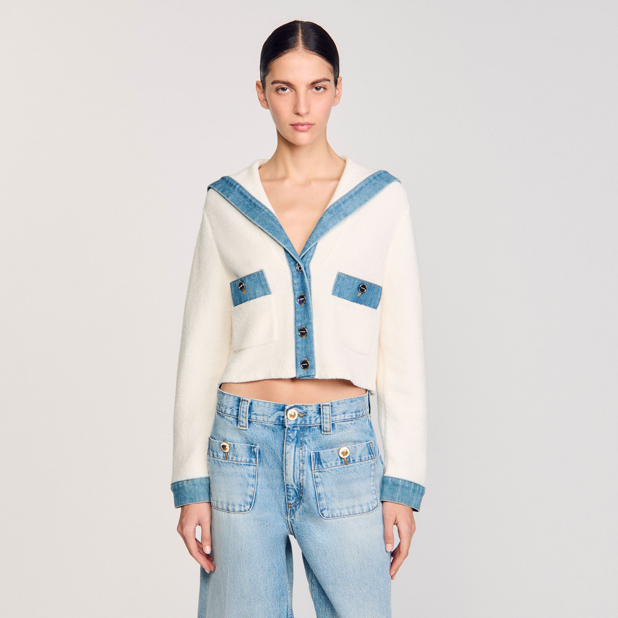 Cardigan mit Denim-Details