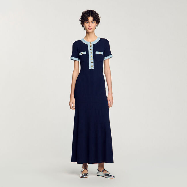 Midi-Kleid aus Strick und Denim