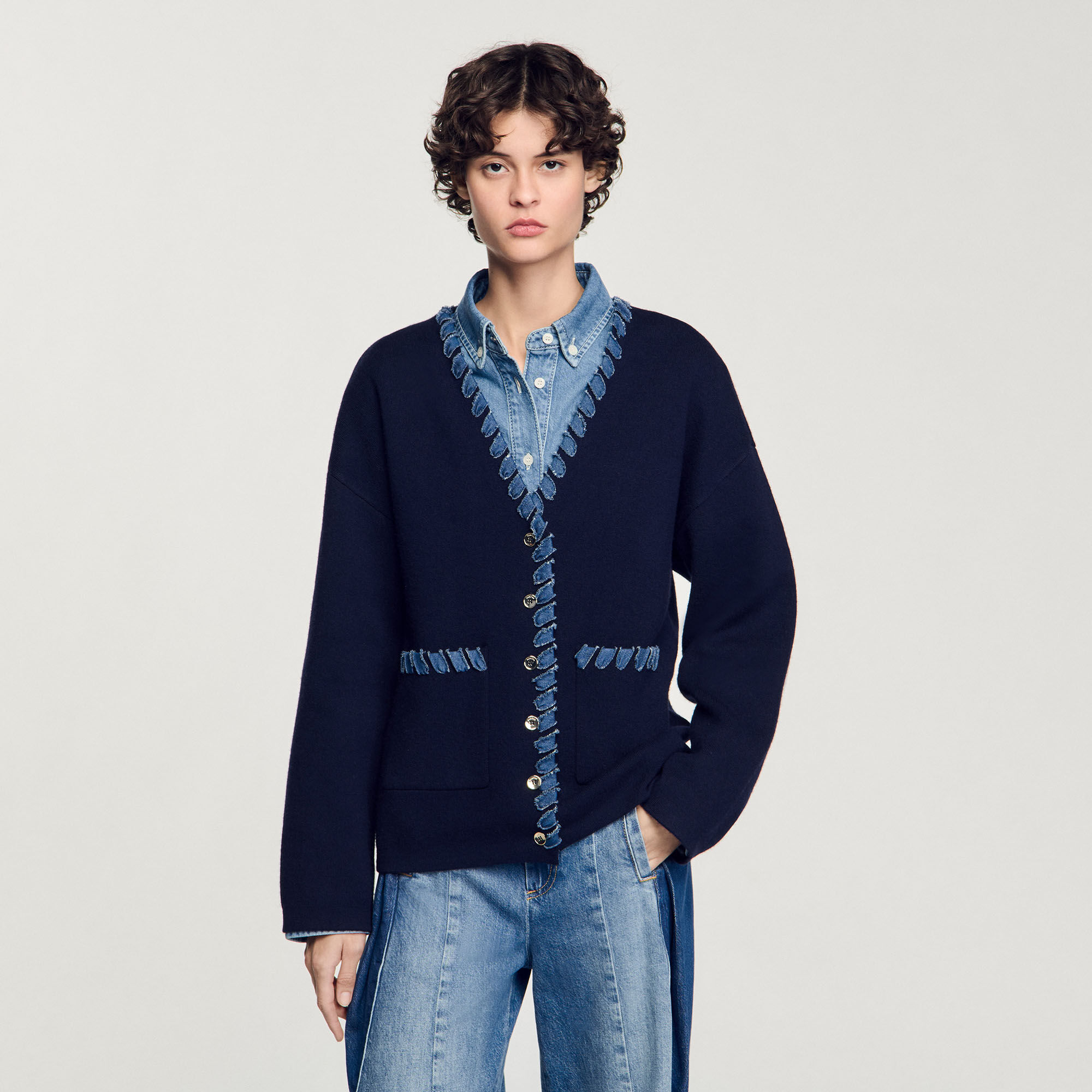 Cardigan mit Denim-Details