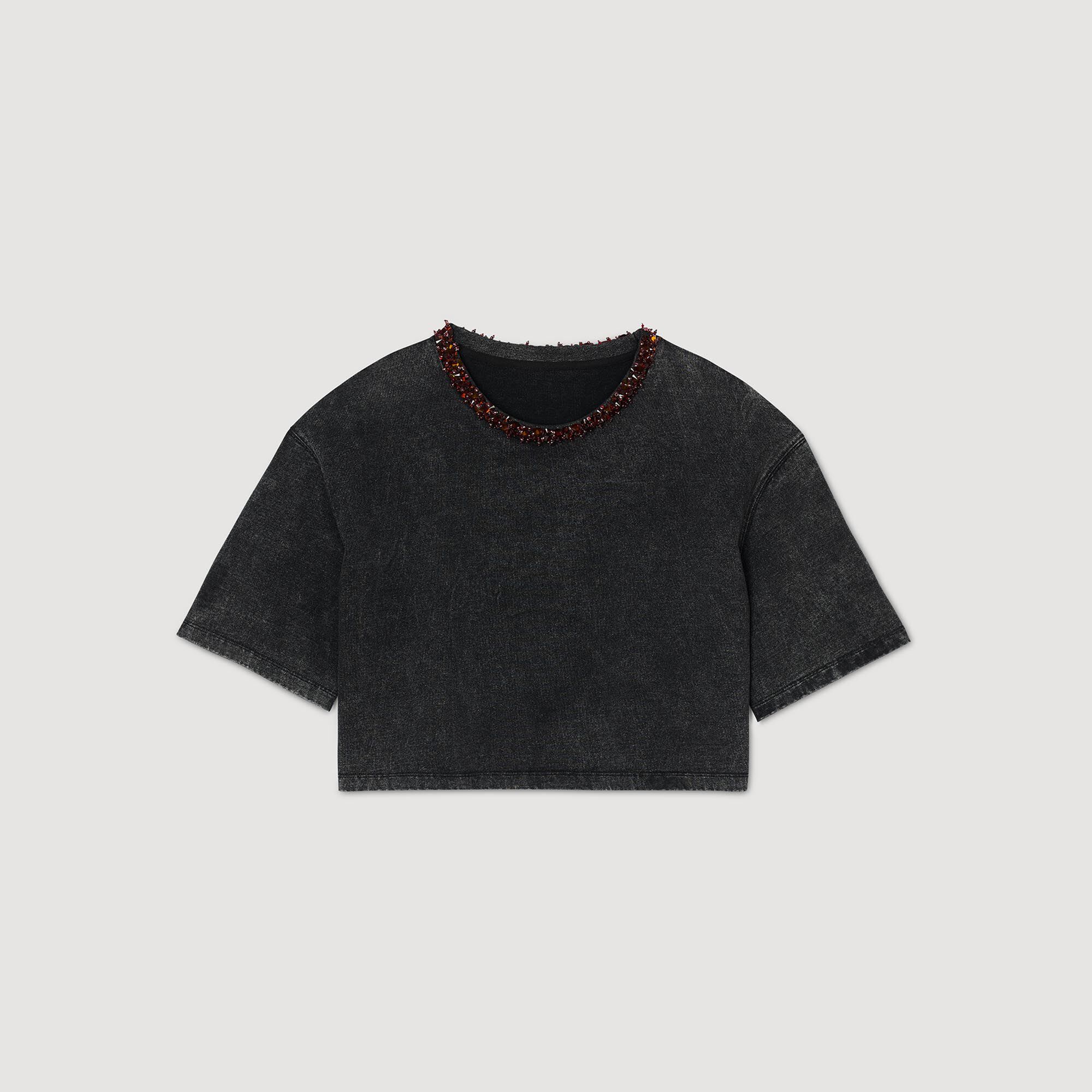 Kurzes T-Shirt mit Perlen-Verzierung