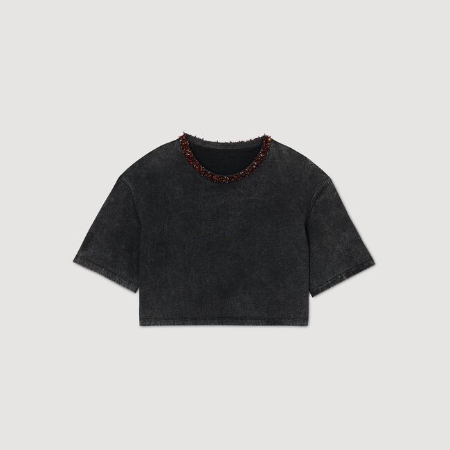 Kurzes T-Shirt mit Perlen-Verzierung