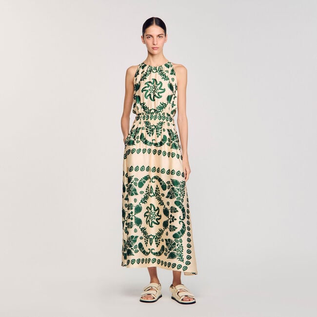Langes Kleid mit Blätterdruck
