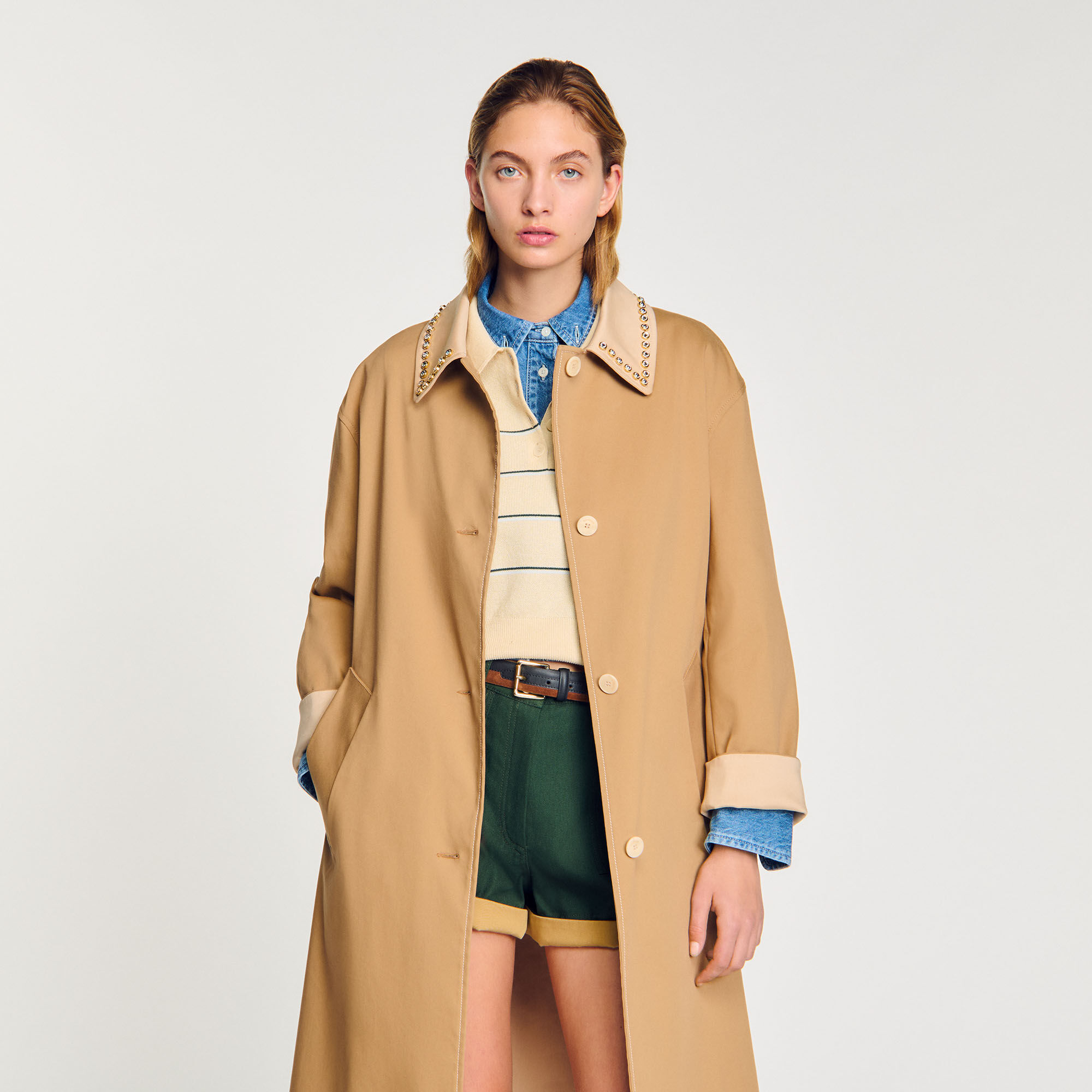 Trenchcoat mit Strasskragen