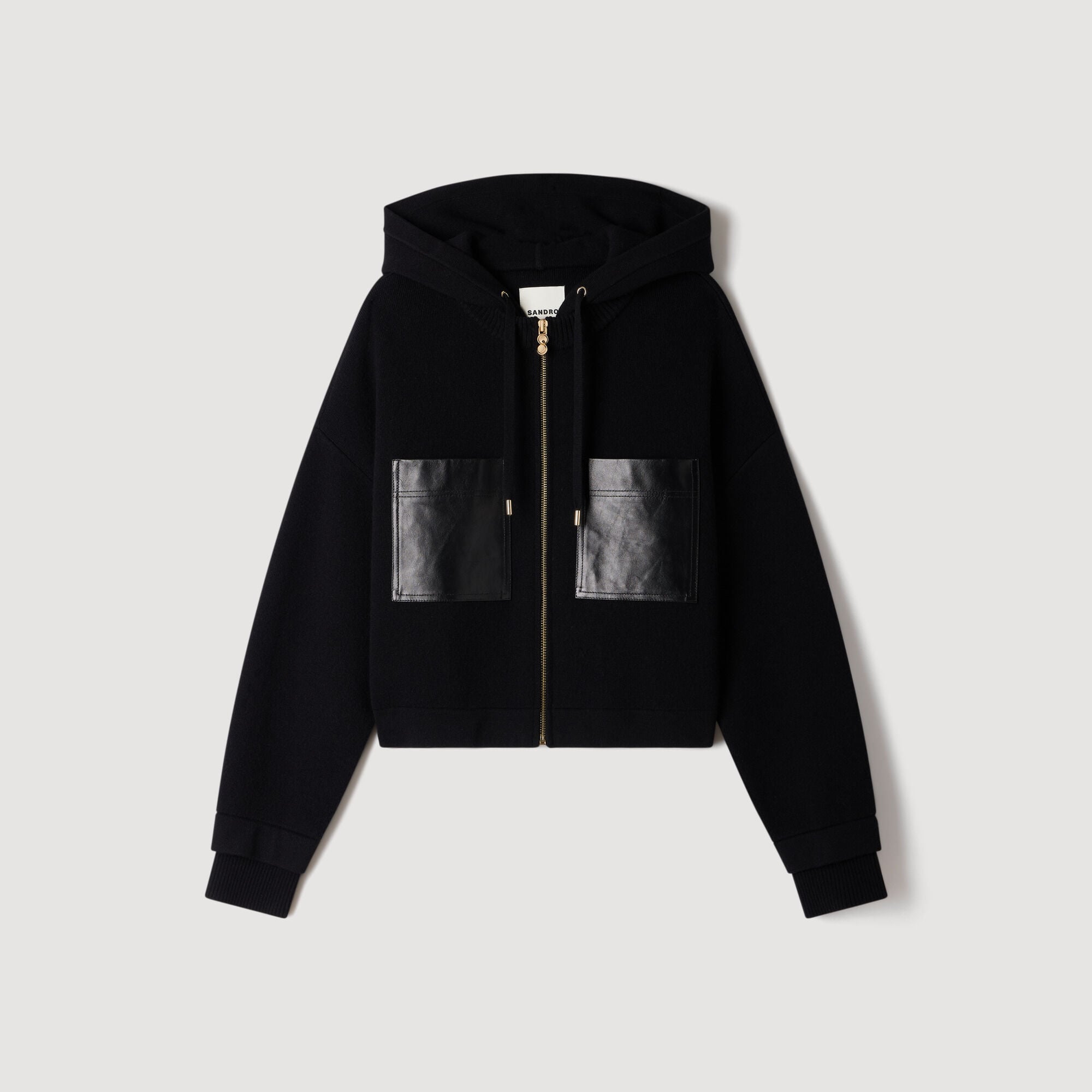 Kapuzen-Cardigan mit Lederdetails - Damen | Sandro