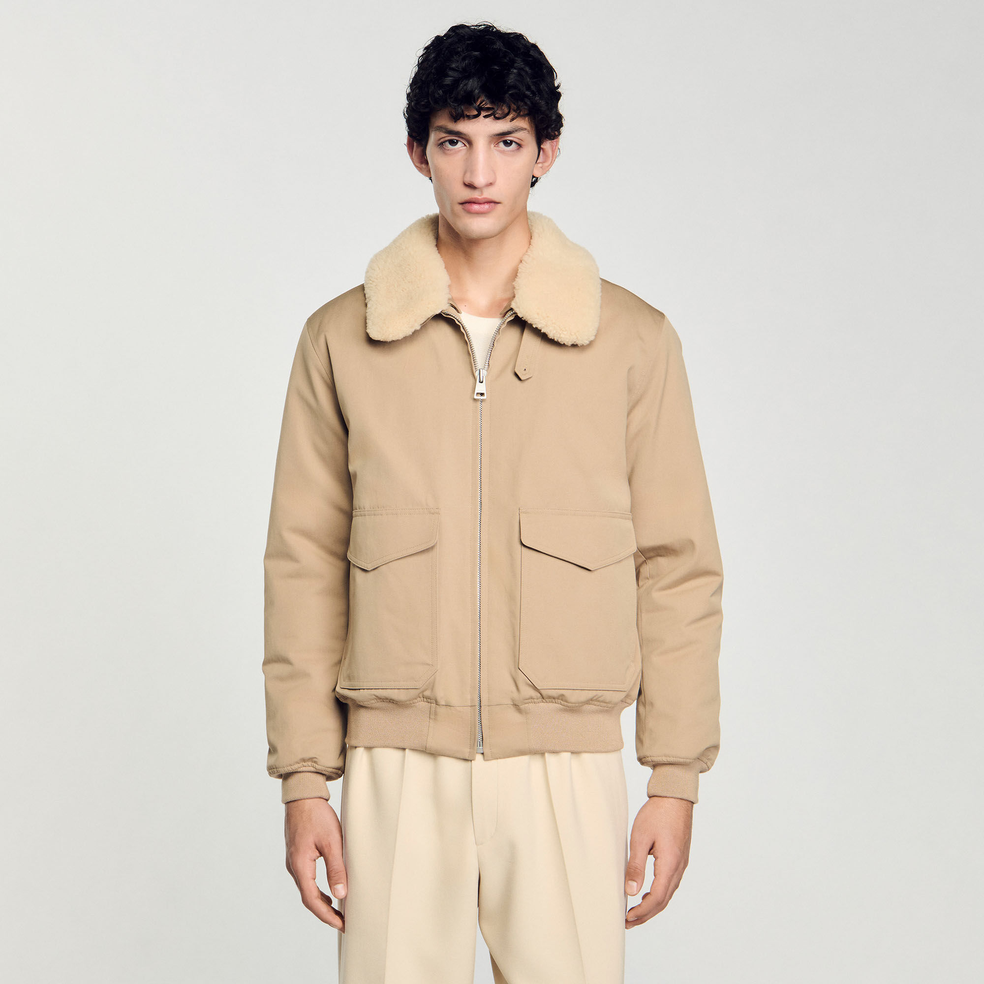 Fliegerjacke mit Schaffellkragen