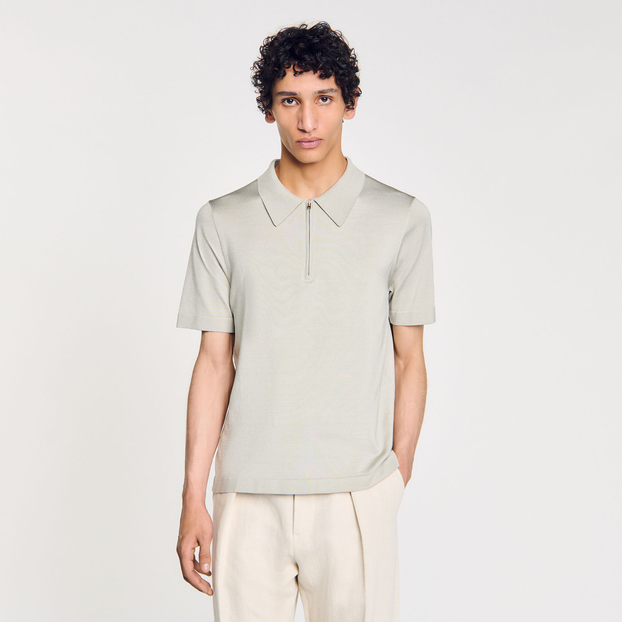 Poloshirt aus Strick mit Reißverschluss