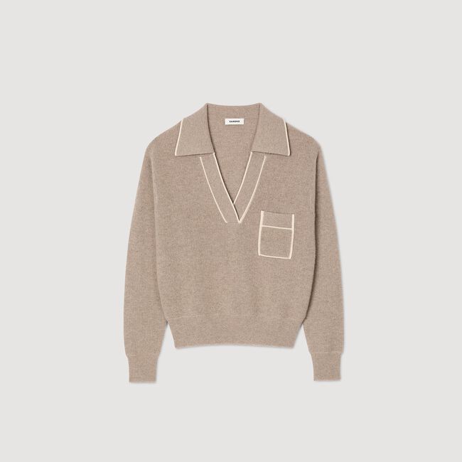 Strickpullover mit offenem Polokragen