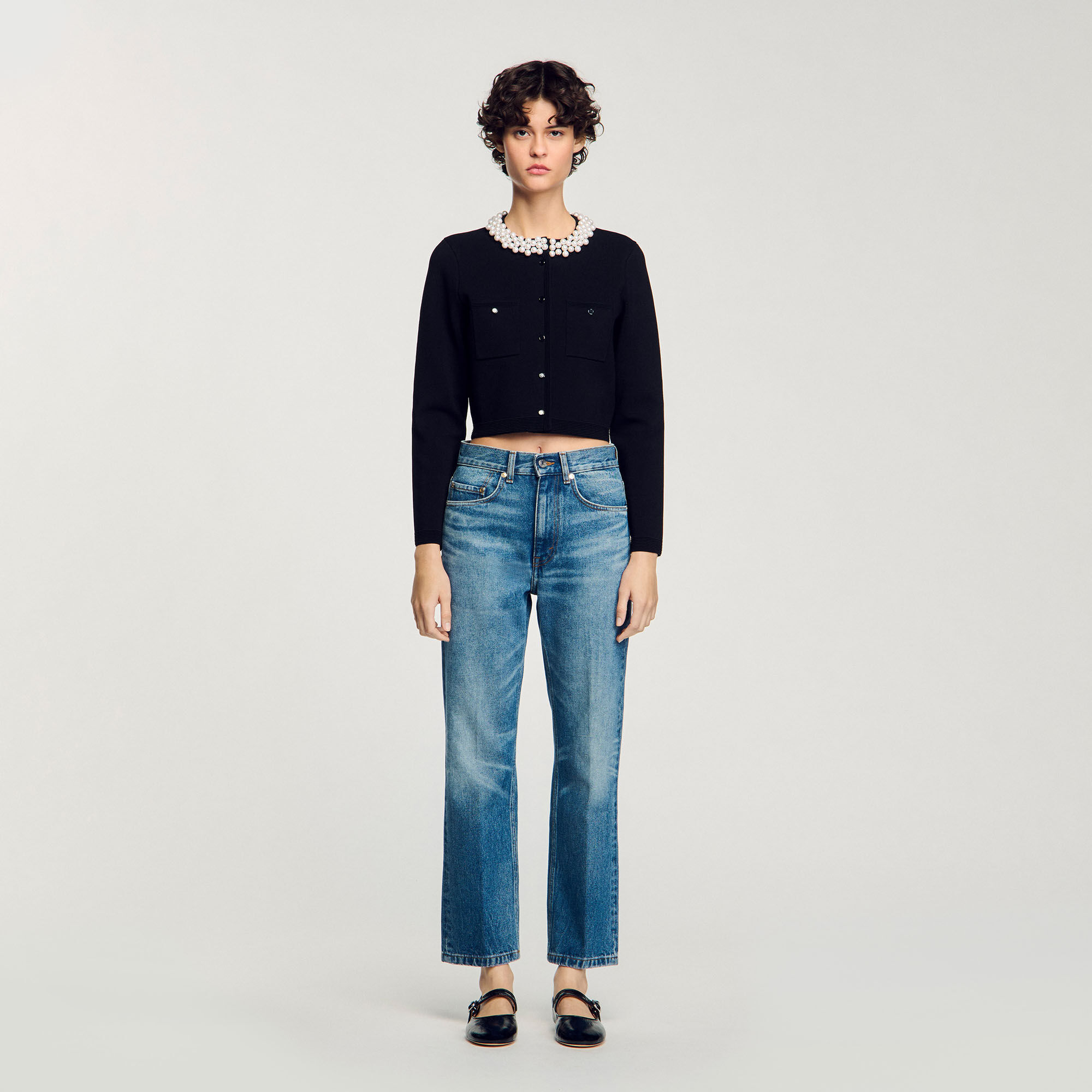 Cardigan mit Perlenkragen