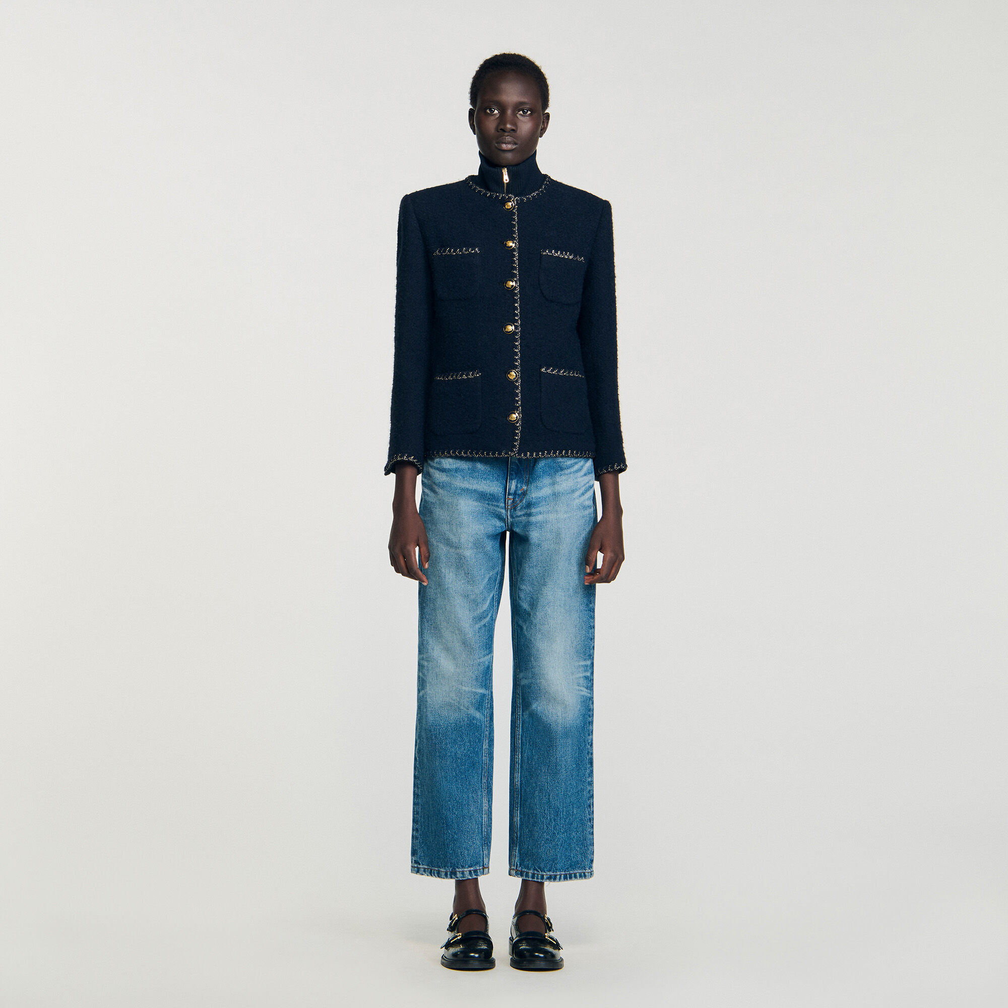 Tweed-Jacke mit Zierborten