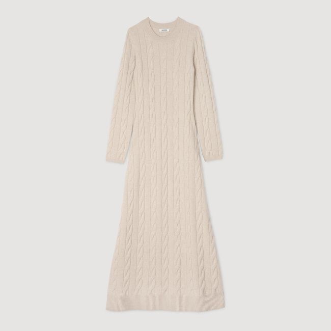 Langes Strickkleid mit Zopfmuster