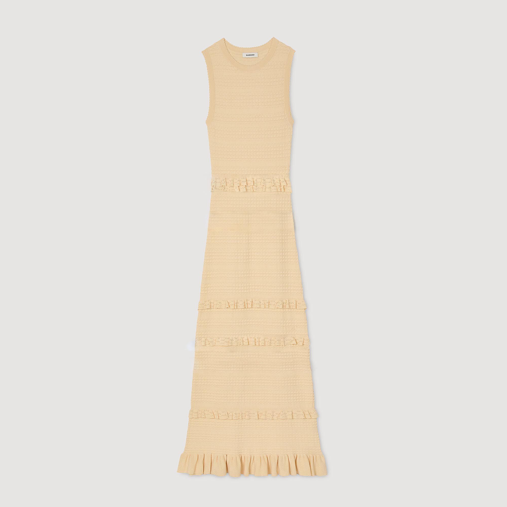 Langes Strickkleid mit Volants