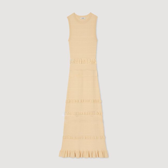Langes Strickkleid mit Volants