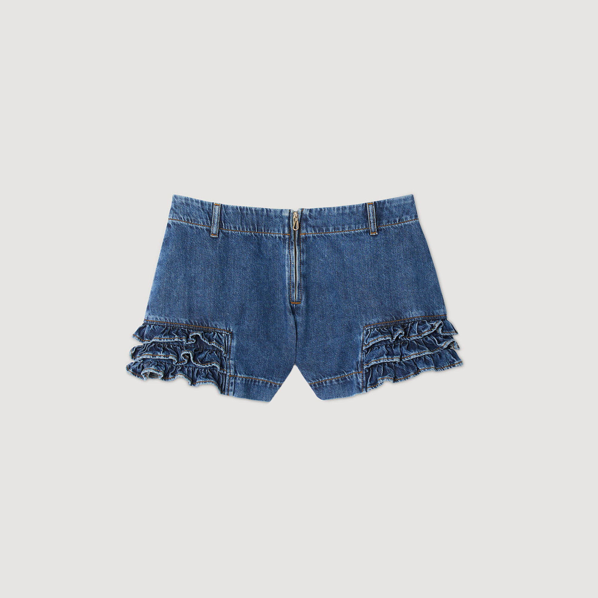 Shorts aus Denim mit Volants