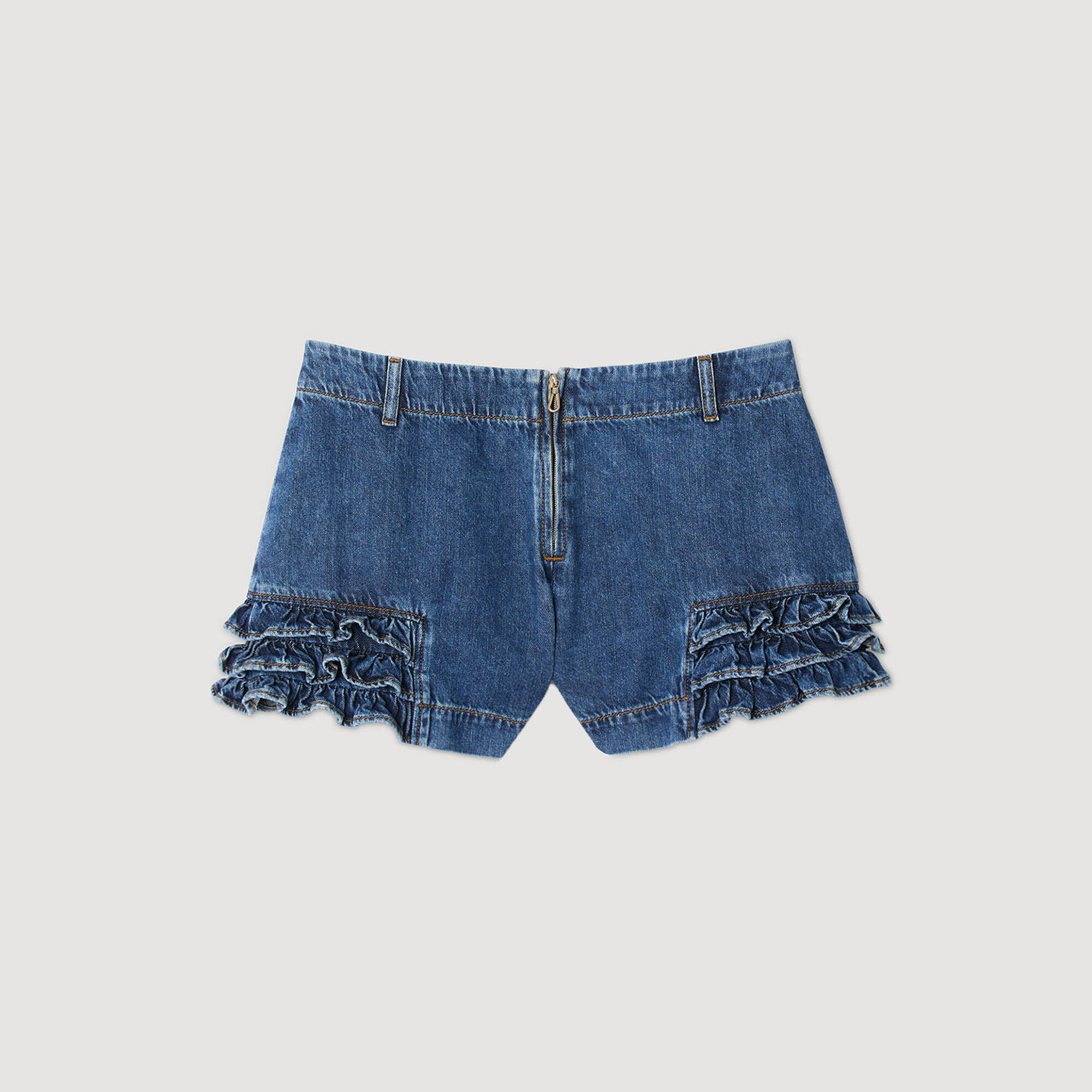 Shorts aus Denim mit Volants